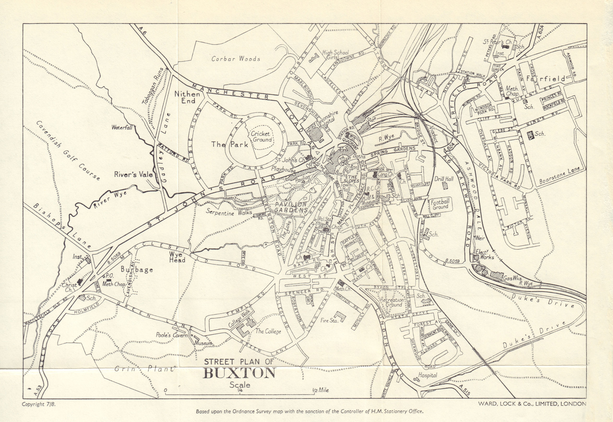 Associate Product BUXTON vintage tourist town city plan. Derbyshire. WARD LOCK 1961 old map