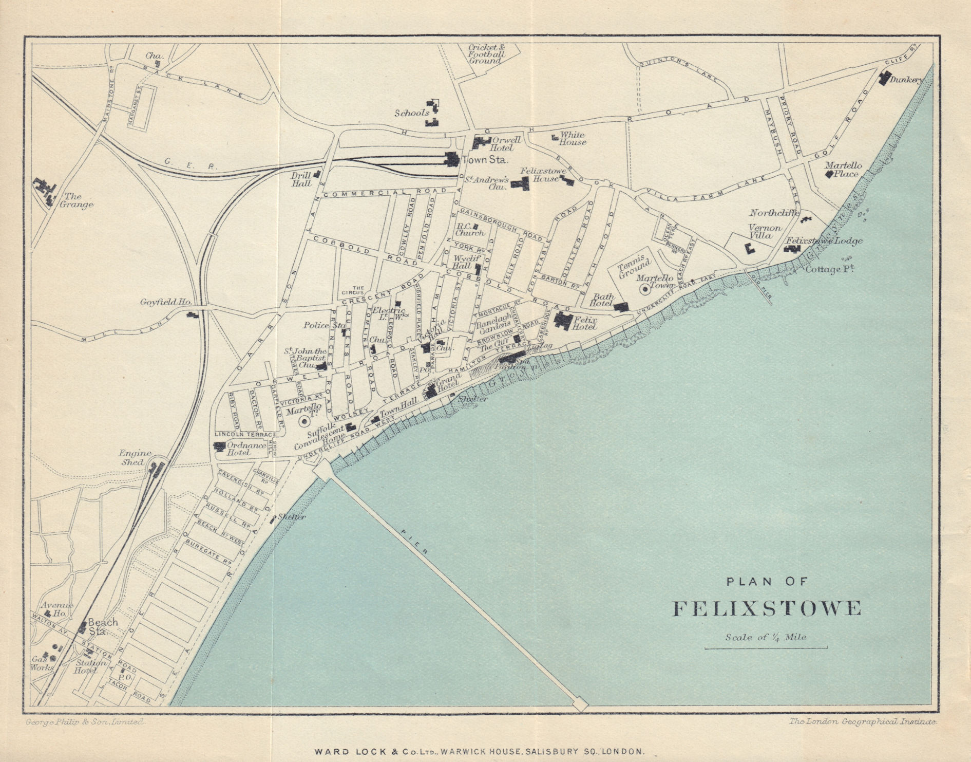 FELIXSTOWE vintage tourist town city plan. Suffolk. WARD LOCK 1913 old map