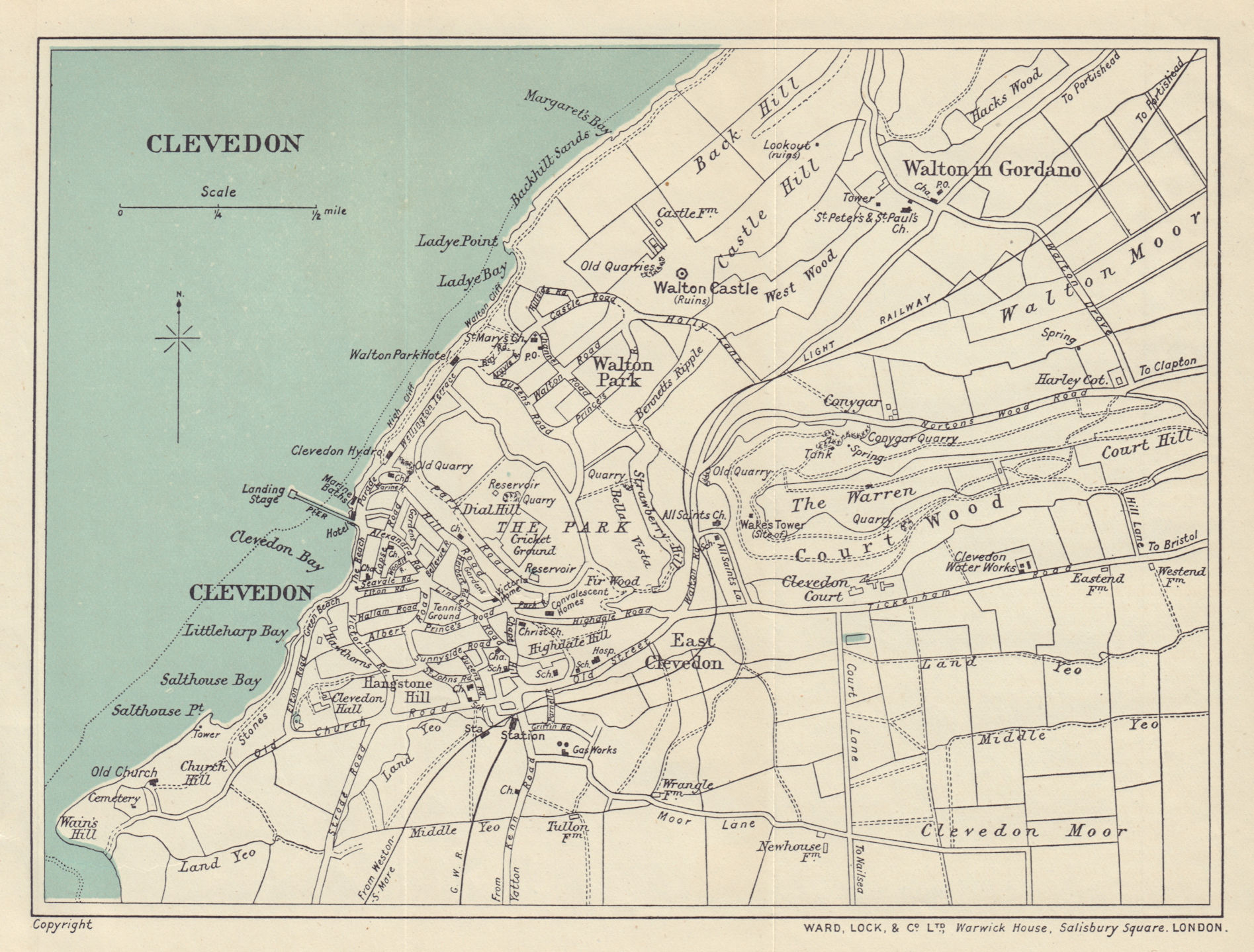 Associate Product CLEVEDON vintage tourist city town plan. Somerset. WARD LOCK 1912 old map