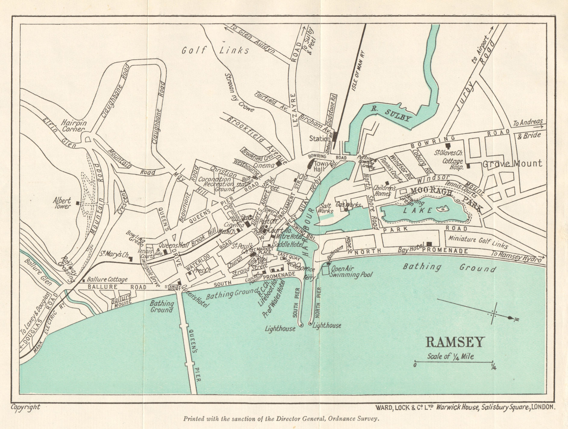 Associate Product RAMSEY vintage town/city plan. Isle of Man. WARD LOCK 1938 old vintage map