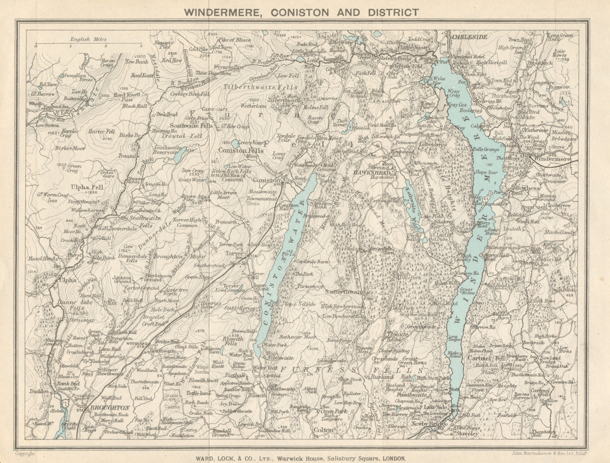 WINDERMERE & CONISTON WATER. Ambleside Lake District Cumbria. WARD LOCK 1926 map