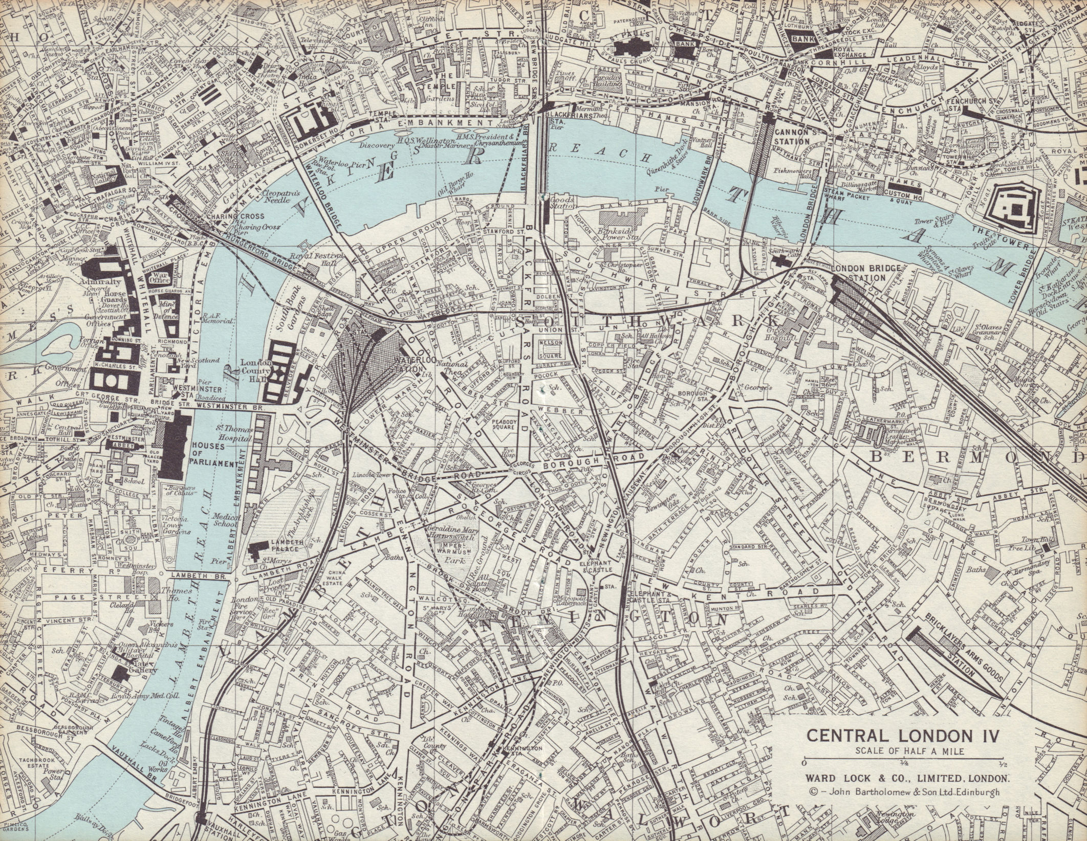 Associate Product Central London 4. Southwark Lambeth Westminster Bermondsey. WARD LOCK 1970 map