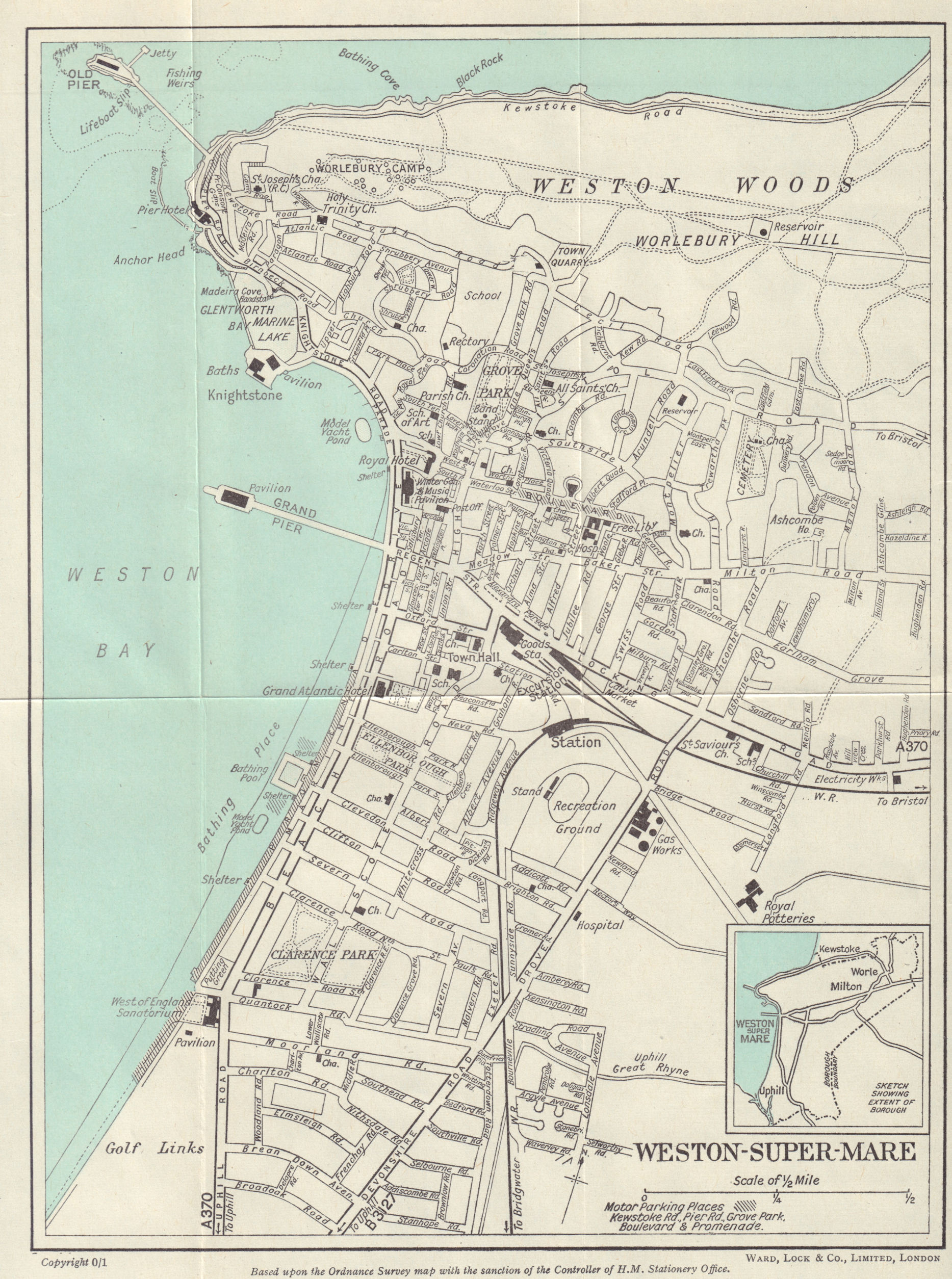 Associate Product WESTON-SUPER-MARE vintage tourist town city plan. Somerset. WARD LOCK 1929 map