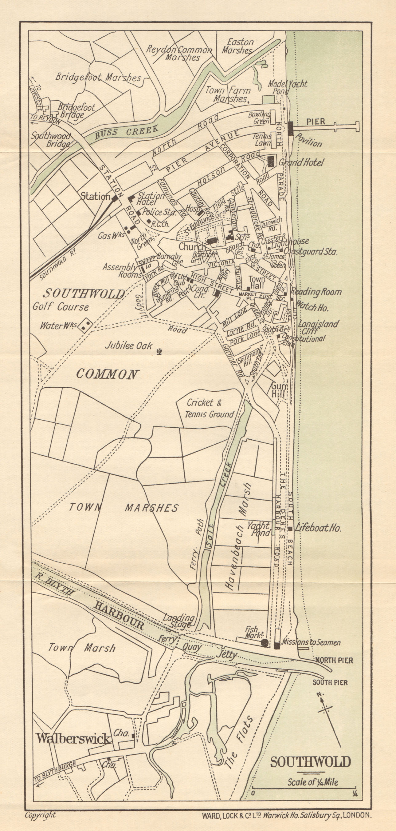 Associate Product SOUTHWOLD vintage town/city plan. Suffolk. WARD LOCK 1918 antique map