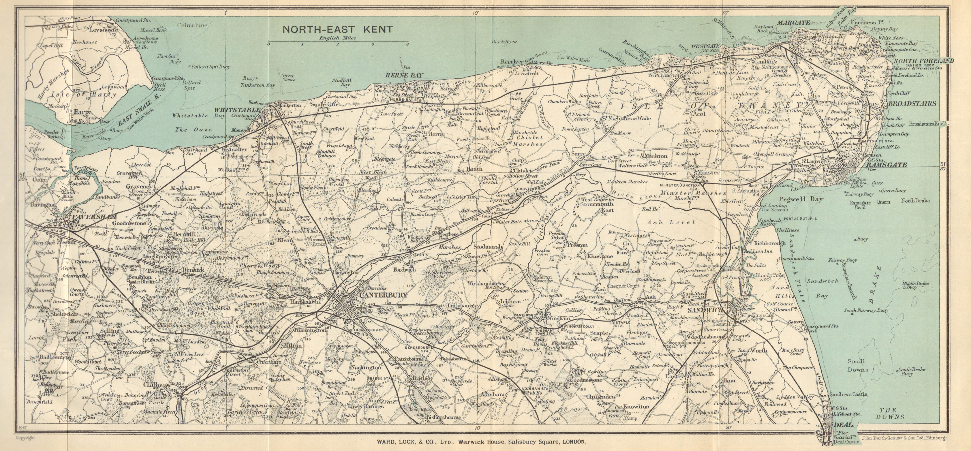 Associate Product NORTH-EAST KENT. Thanet Faversham Canterbury Sandwich Ramsgate Margate 1929 map