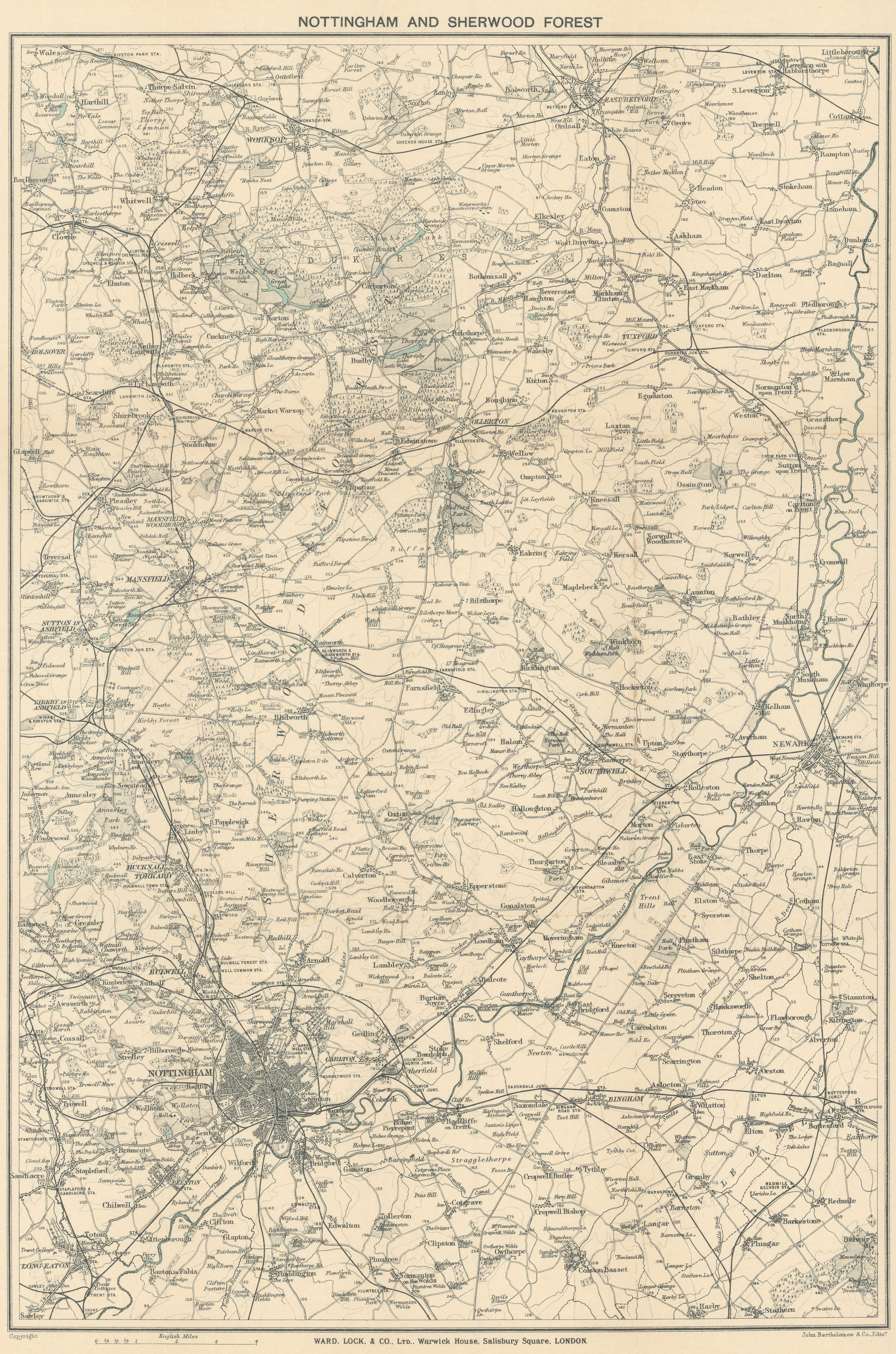 Associate Product NOTTINGHAM & SHERWOOD FOREST. Dukeries Worksop Mansfield. WARD LOCK 1925 map