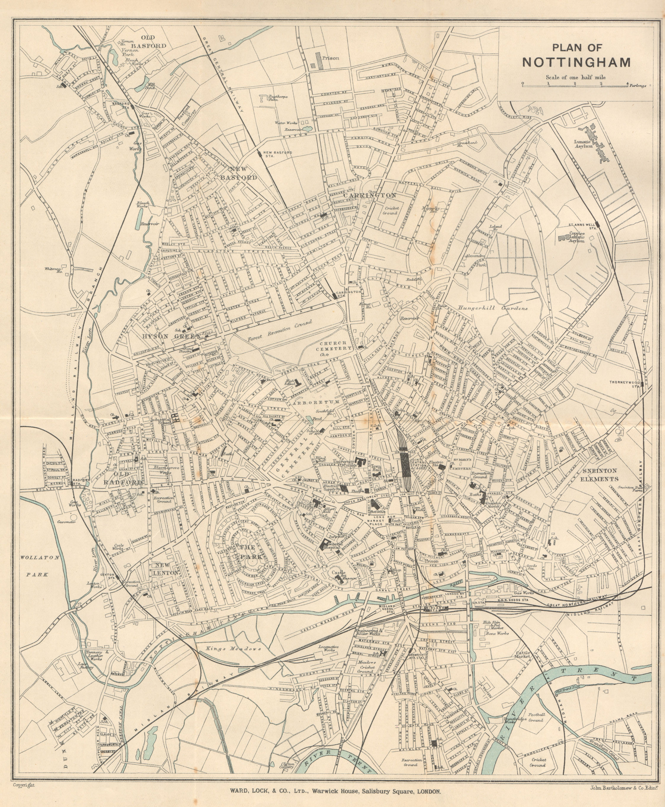 Associate Product NOTTINGHAM vintage town/city plan. Nottinghamshire. WARD LOCK 1925 old map
