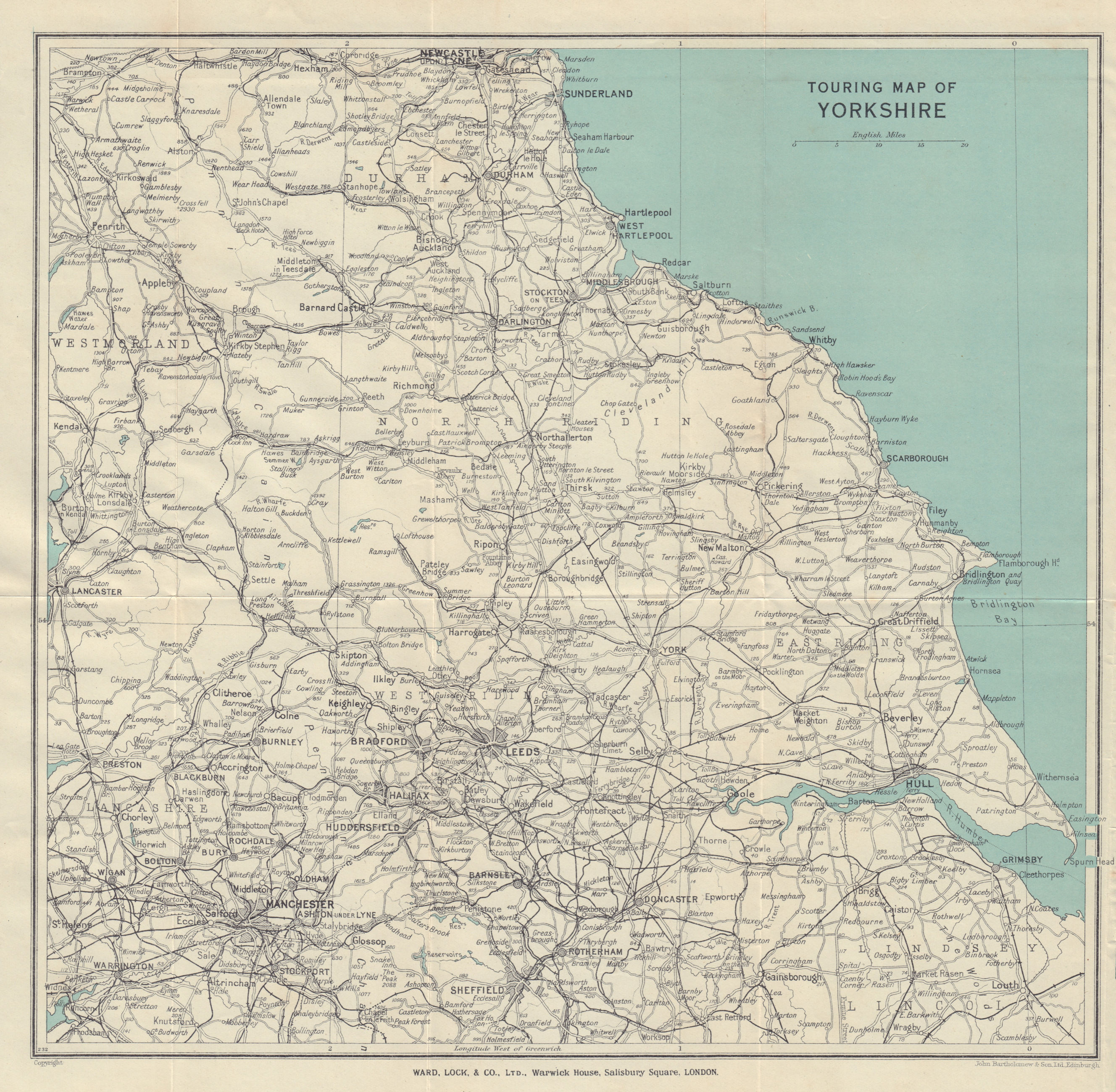 Associate Product TOURING MAP OF YORKSHIRE & Northern England. Pre-motorways. WARD LOCK 1933