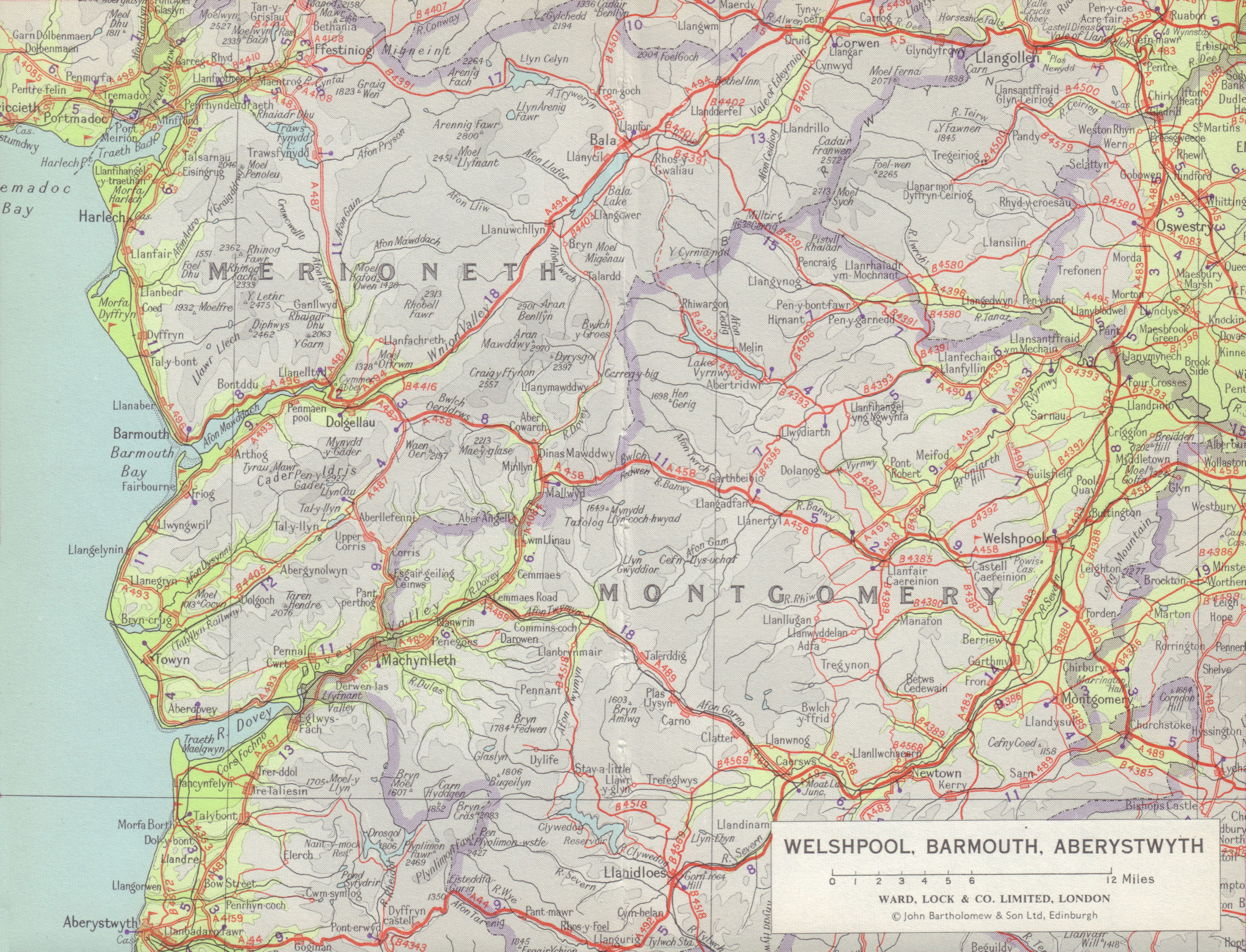 Associate Product Central Wales. Welshpool Barmouth Aberystwyth Dolgellau. WARD LOCK 1966 map