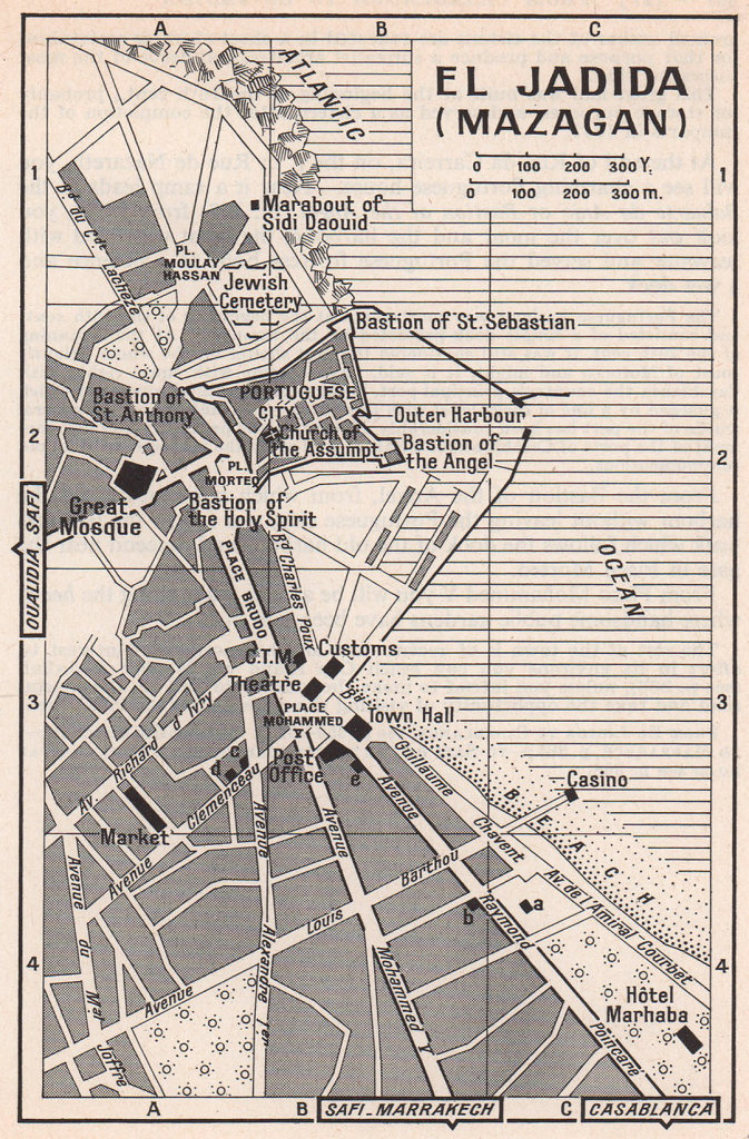 El Jadida (Mazagan) vintage town city tourist plan. Morocco 1966 old map