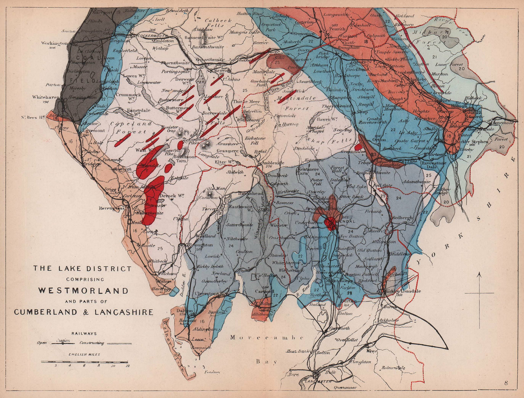 Lake District Geology Map Lake District. Westmoreland Cumberland Lancashire Geological Map. Reynolds  1864