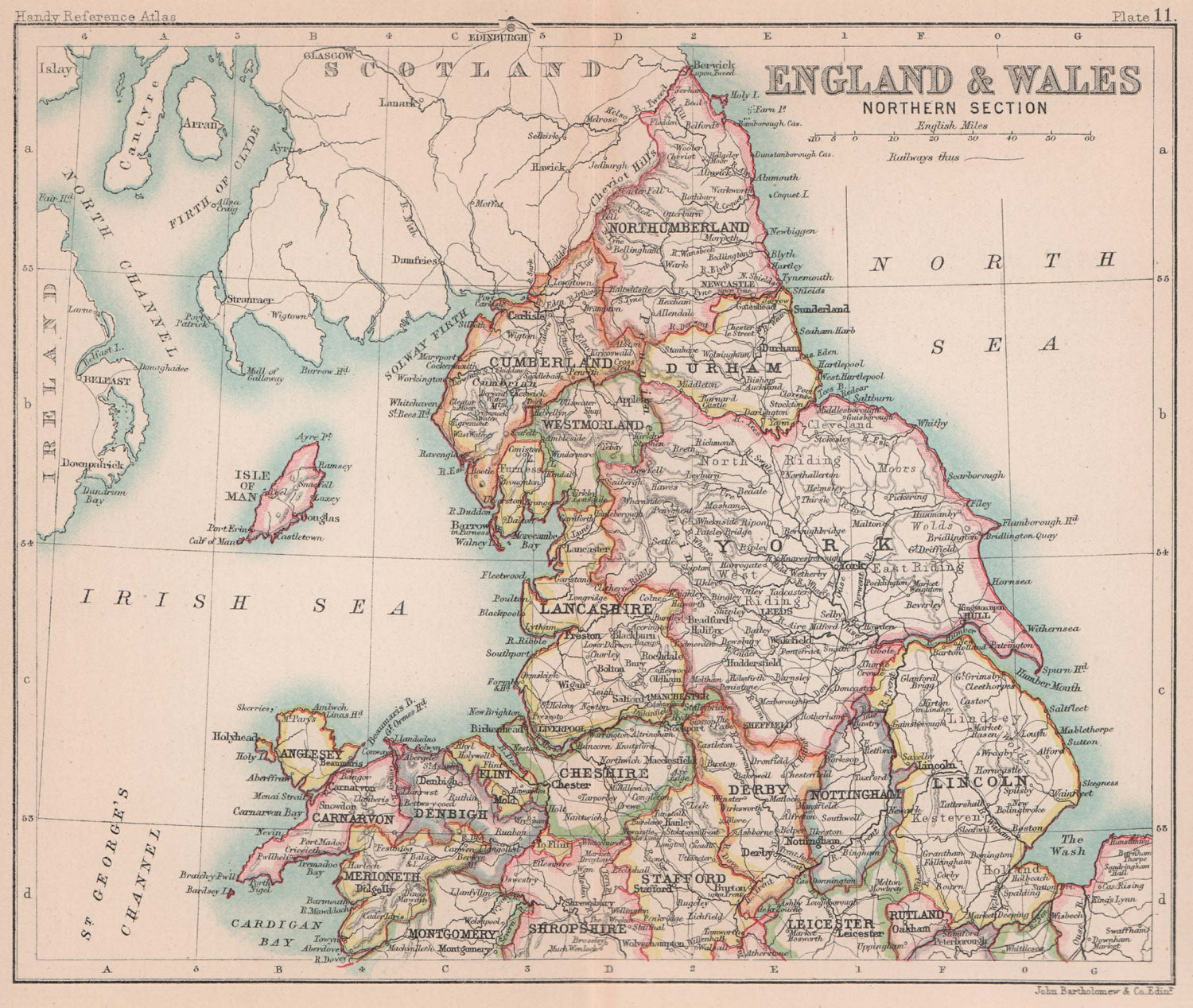 Associate Product Northern England & Wales. BARTHOLOMEW 1893 old antique vintage map plan chart