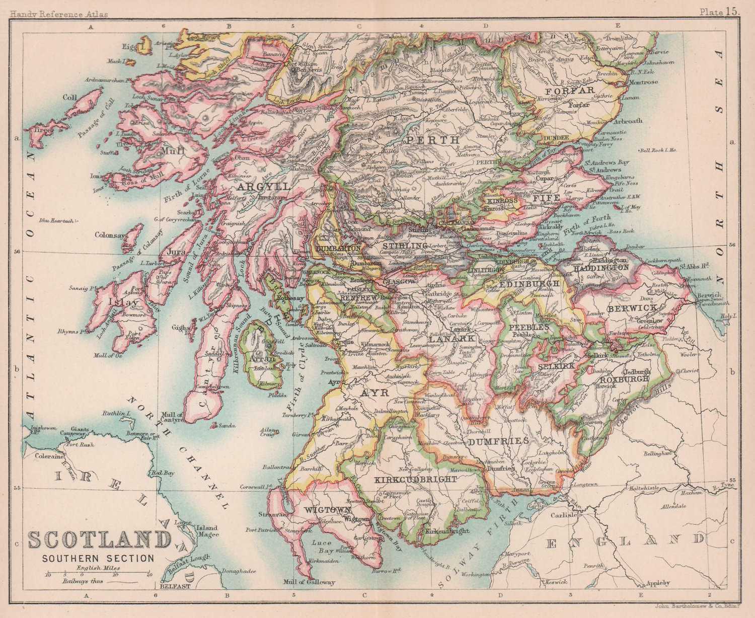 Associate Product Southern Scotland. BARTHOLOMEW 1893 old antique vintage map plan chart