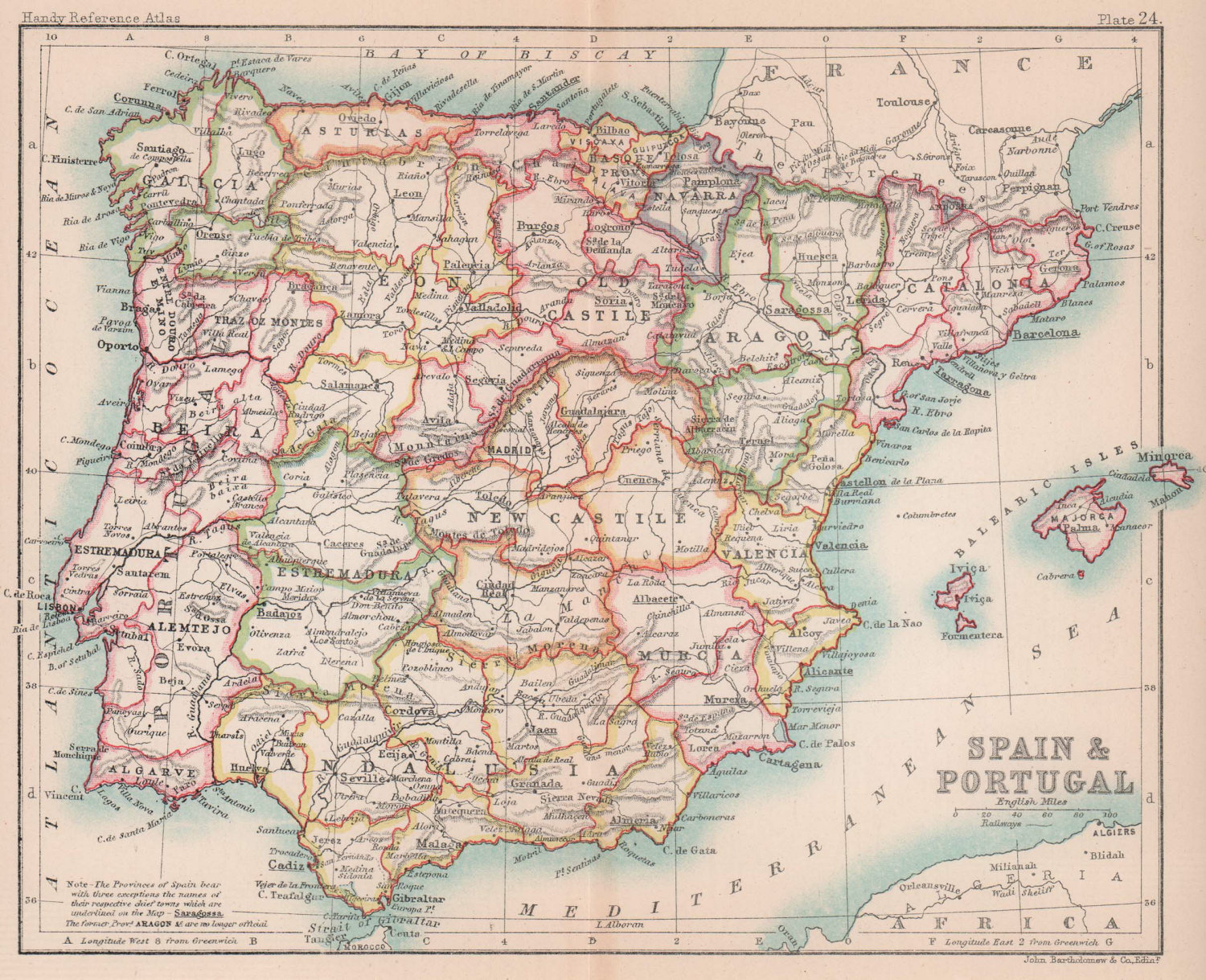 Associate Product Spain & Portugal. Iberia. BARTHOLOMEW 1893 old antique vintage map plan chart