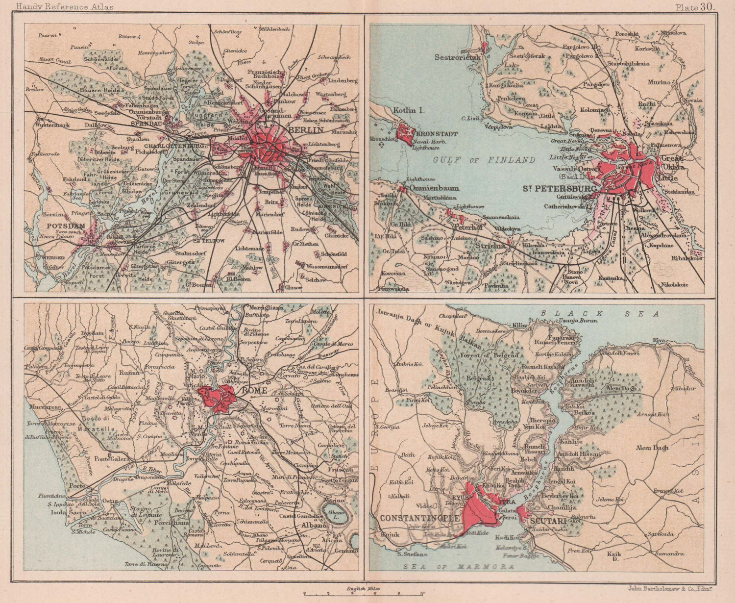 Associate Product Berlin Rome St. Petersburg Constantinople environs. BARTHOLOMEW 1888 old map