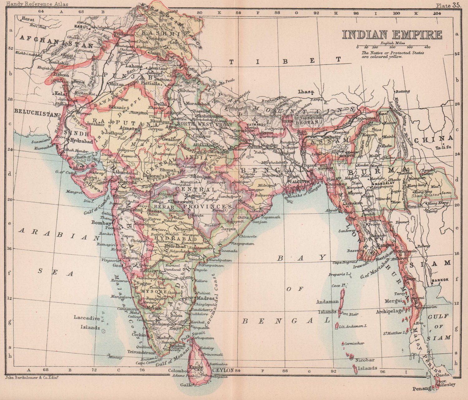 Indian Empire. British India. Burma. BARTHOLOMEW 1888 old antique map chart