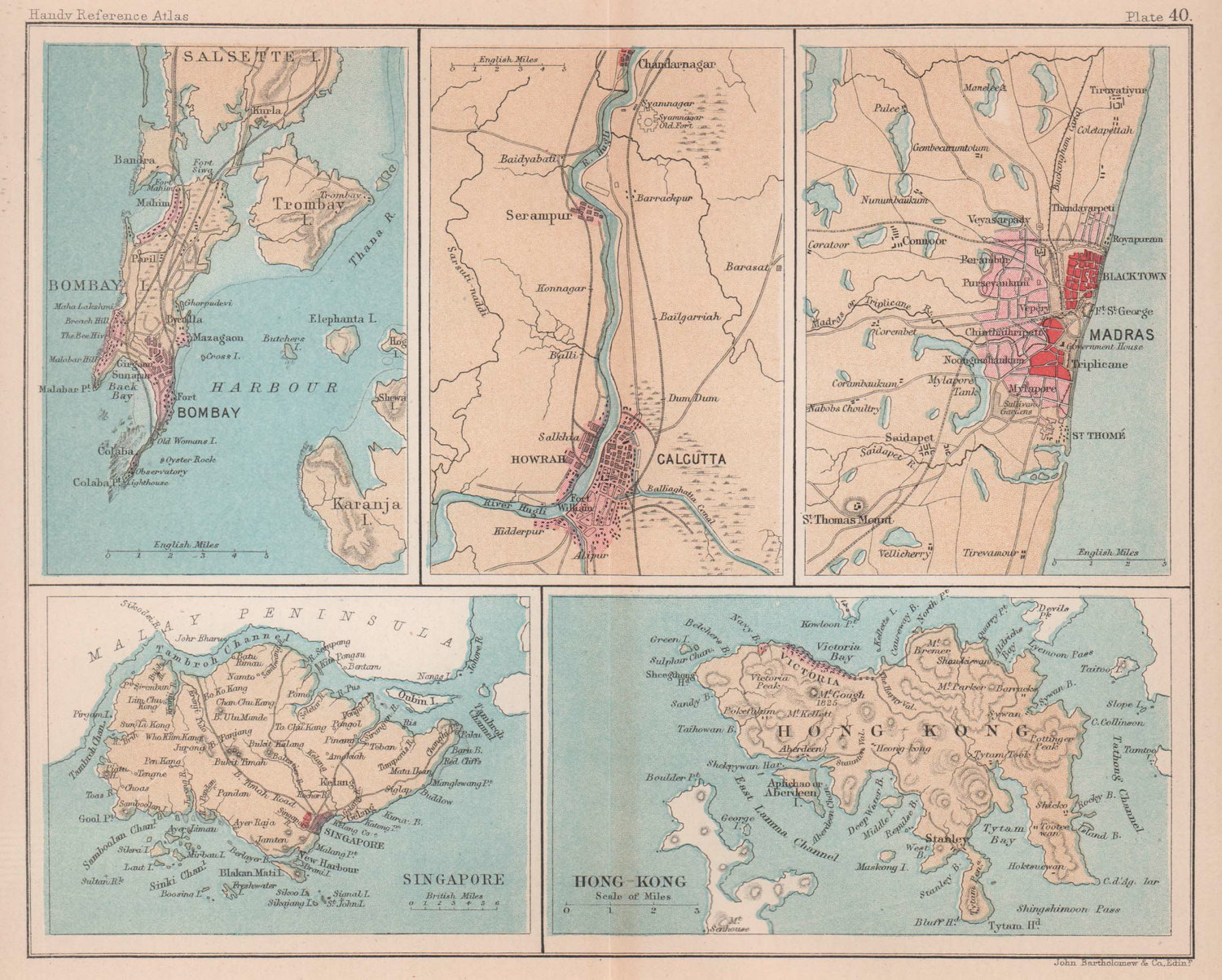 Bombay Calcutta Madras Hong Kong Singapore. Asian Cities. BARTHOLOMEW 1888 map