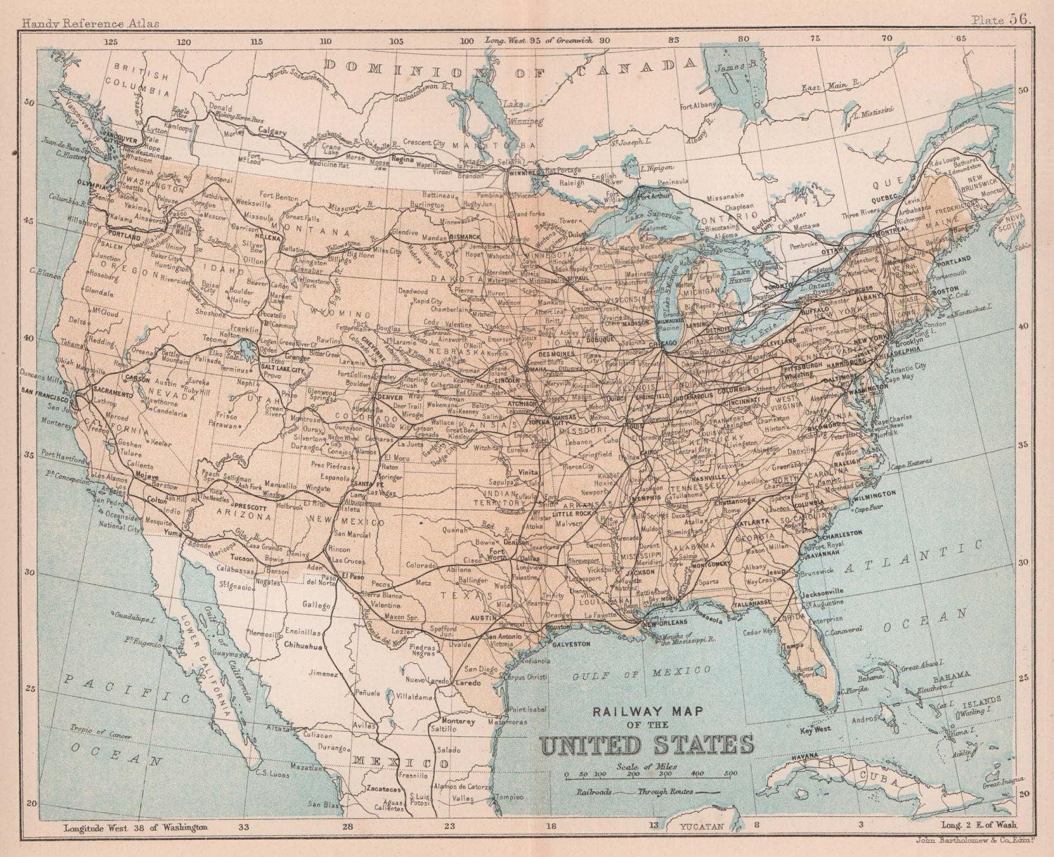 Associate Product Railway Map of the United States. USA. BARTHOLOMEW 1893 old antique chart
