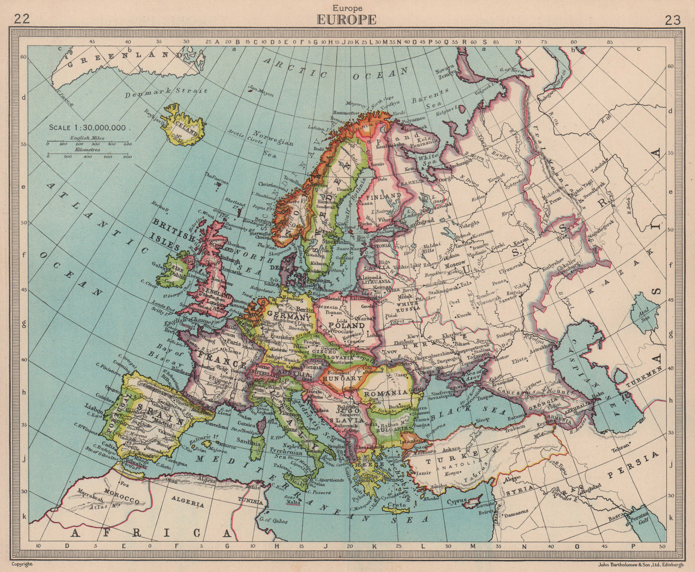 Associate Product Europe. Political. Shows unified Germany. BARTHOLOMEW 1949 old vintage map