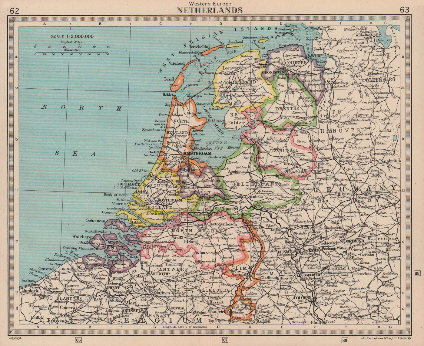 Netherlands in provinces. Pre-dates Flevoland. BARTHOLOMEW 1949 old map