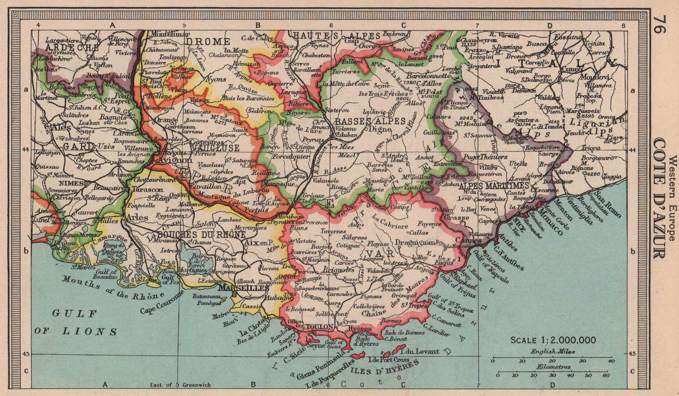 Associate Product Côte d'Azur. Var Alpes-Maritimes Bouches-du-Rhône. BARTHOLOMEW 1949 old map