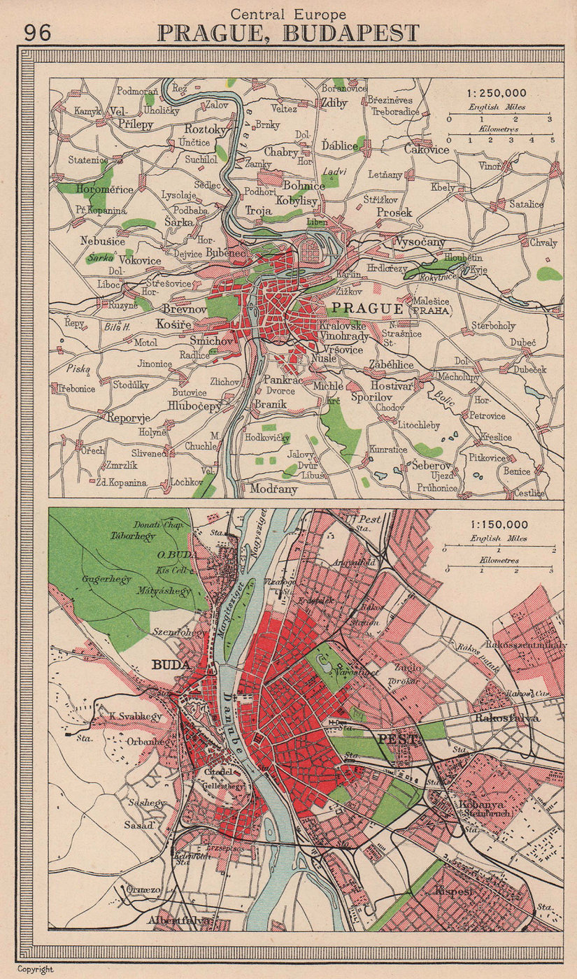 Associate Product Prague & Budapest plans. Czechia Hungary. BARTHOLOMEW 1949 old vintage map