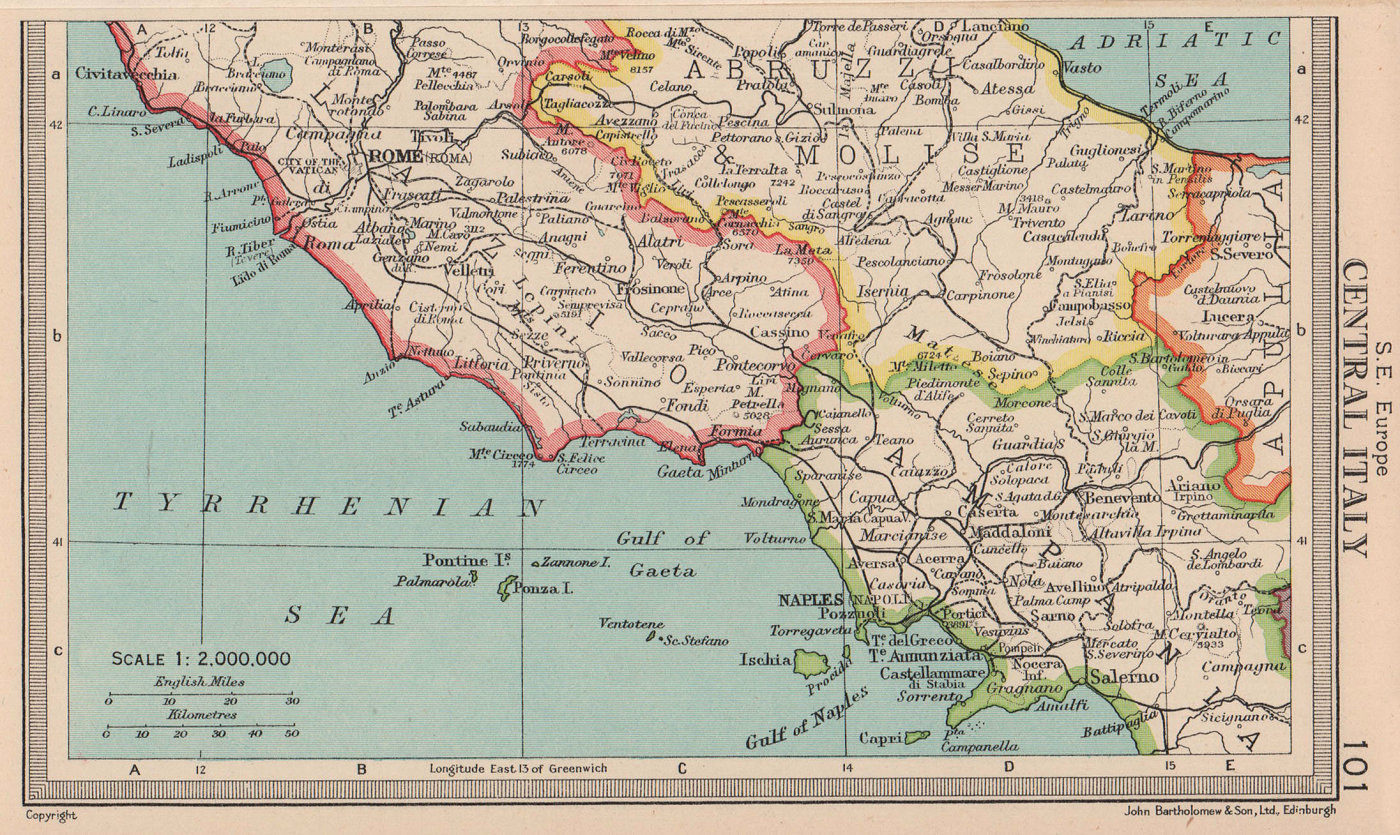 Central Italy Lazio Campania Abruzzi Molise Bartholomew Old Map