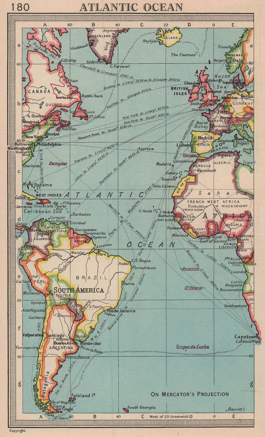 Atlantic Ocean  antique and vintage maps and prints