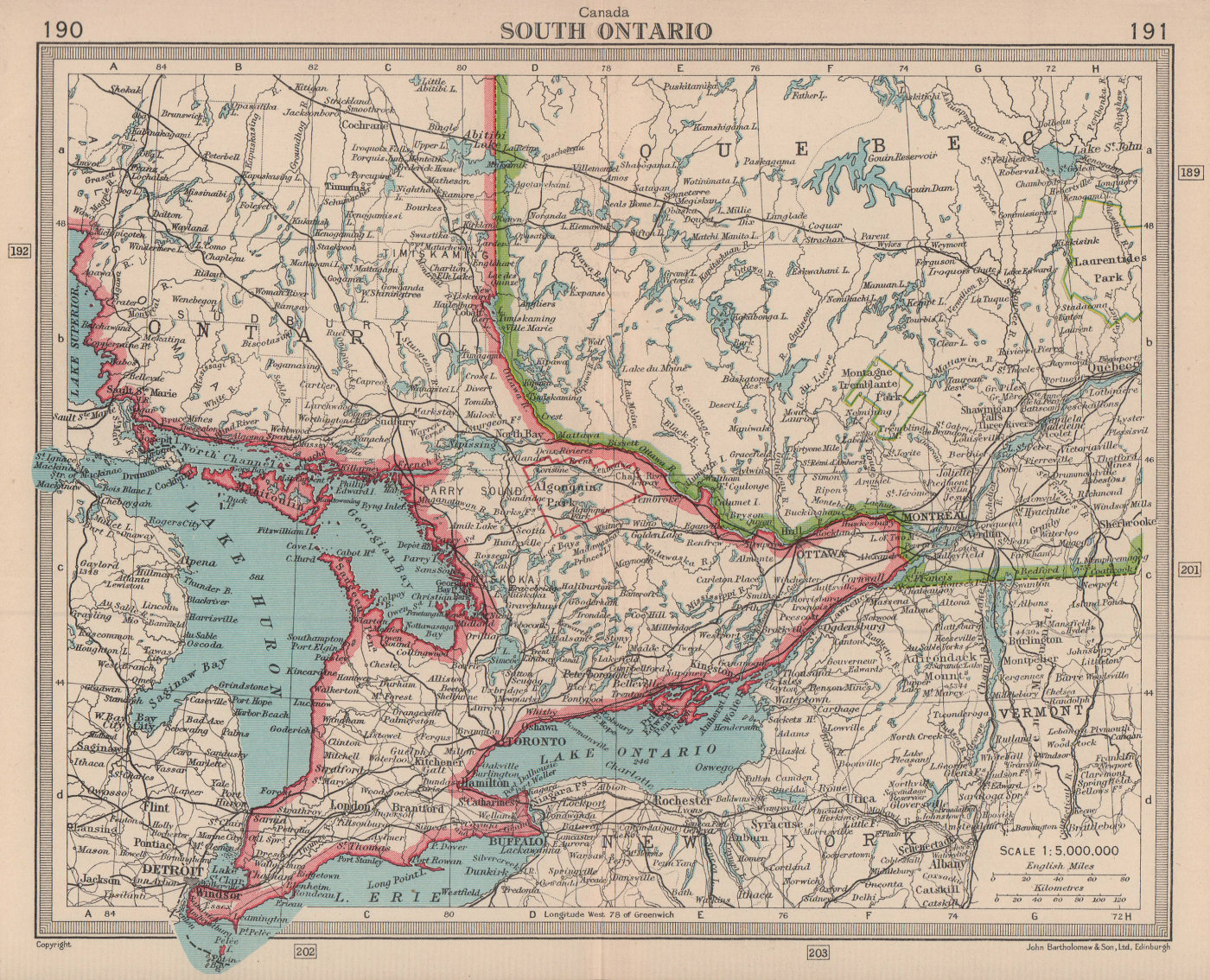 Associate Product Canada South Ontario. BARTHOLOMEW 1949 old vintage map plan chart