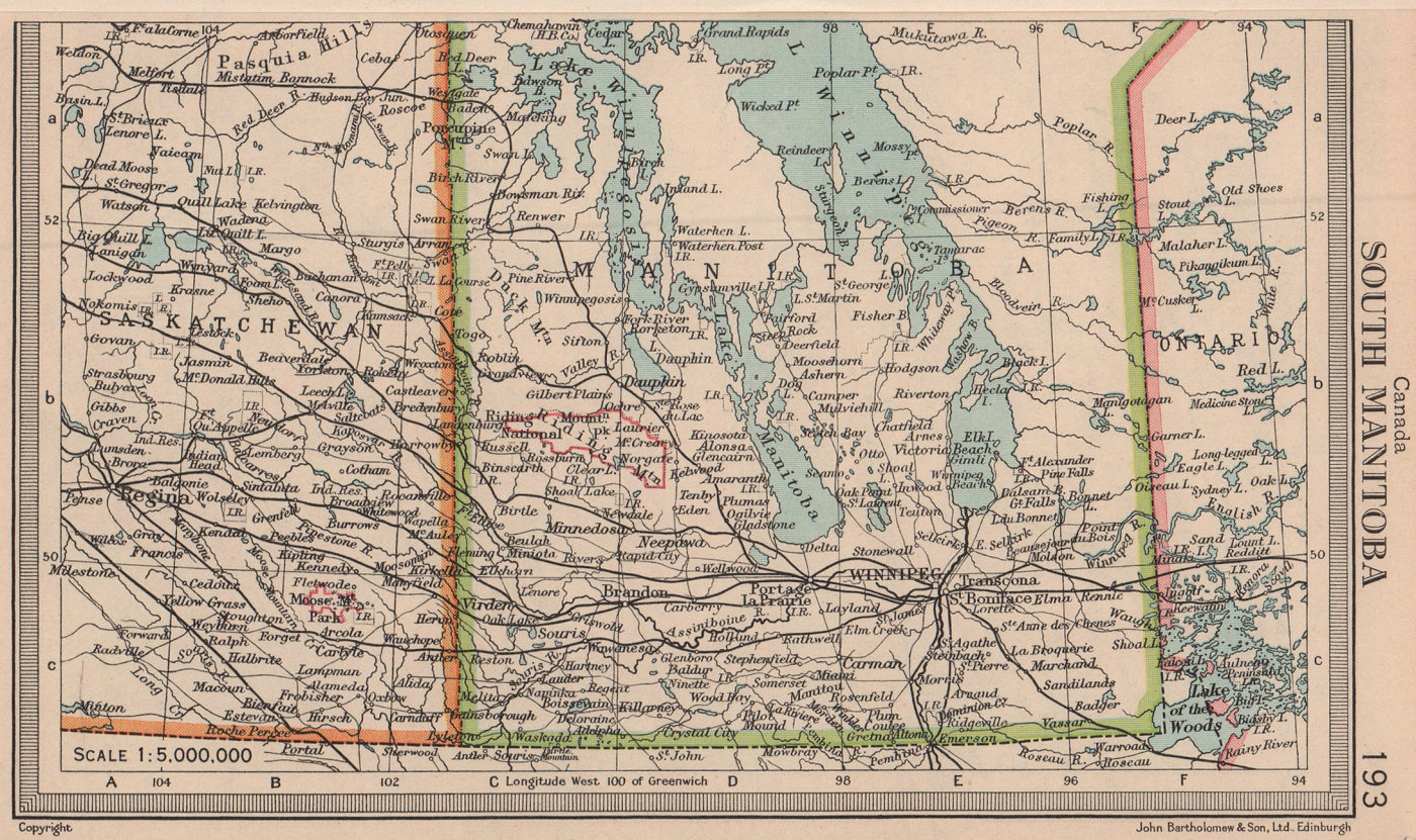 Associate Product Canada South Manitoba. Winnipeg. BARTHOLOMEW 1949 old vintage map plan chart