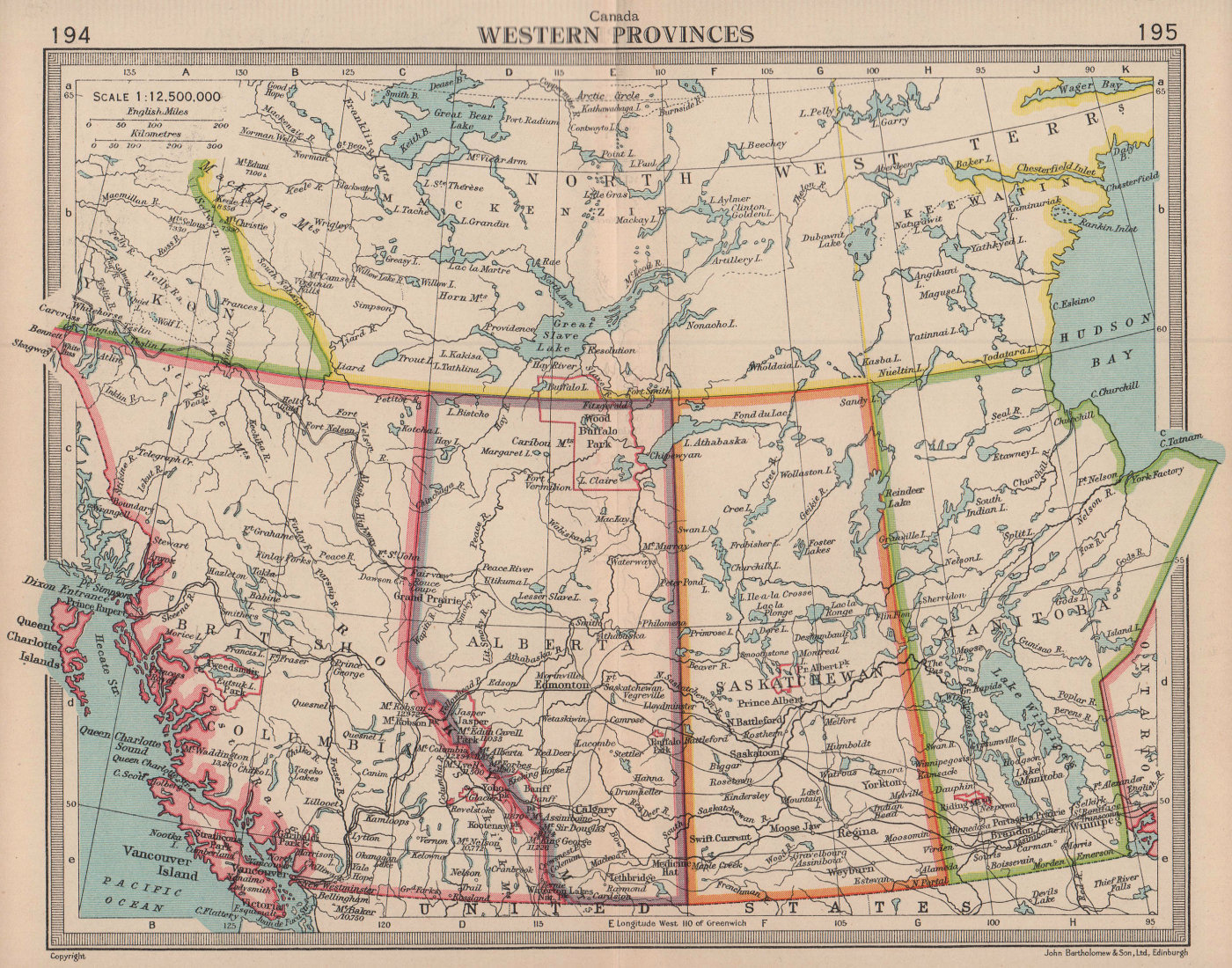 Canada in provinces & territories. BARTHOLOMEW 1949 old vintage map ...