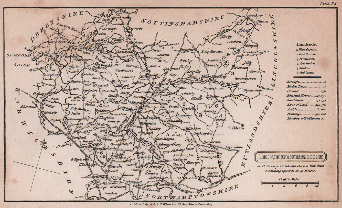 Associate Product Leicestershire antique copperplate county map by Benjamin Pitts Capper 1825