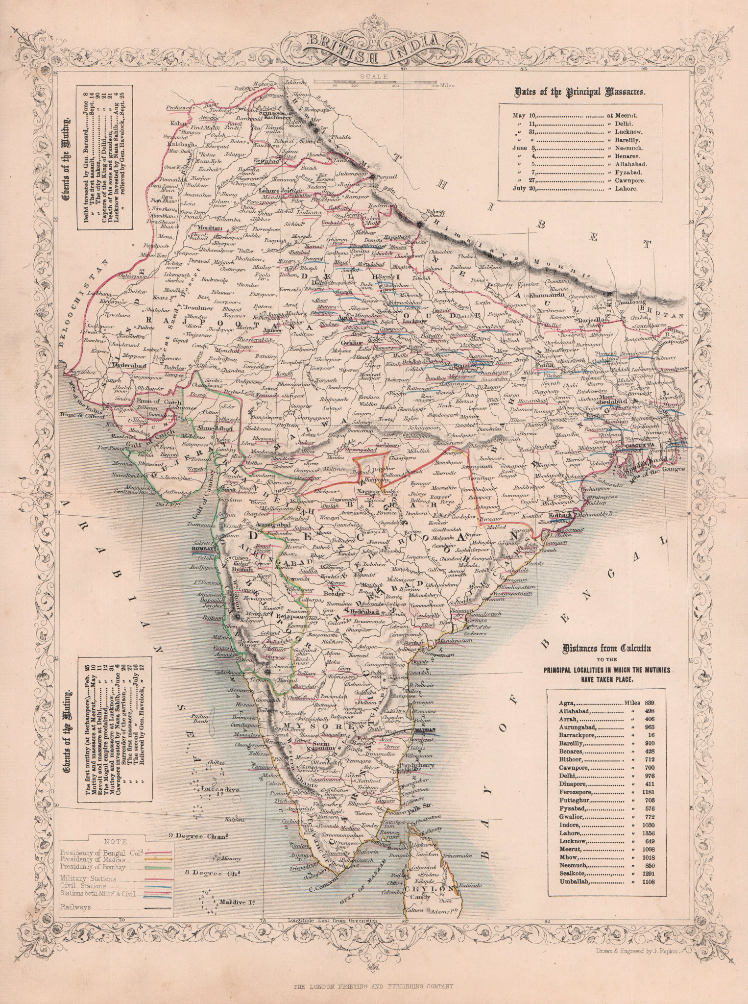 BRITISH INDIA. shows proposed Railways & military bases. RAPKIN/TALLIS c1855 map