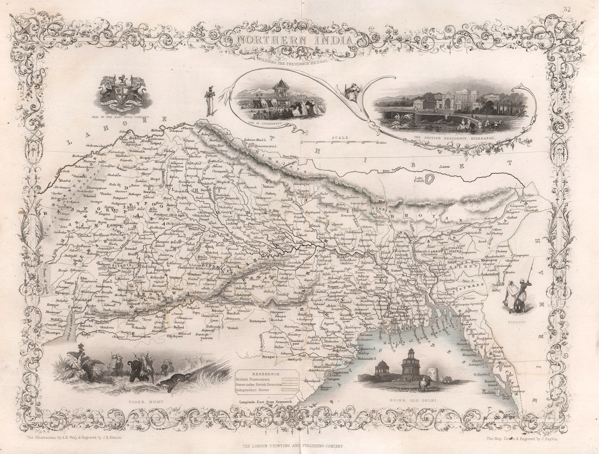 Associate Product NORTHERN INDIA. British colonies. Nepal Bhutan Bengal. TALLIS/RAPKIN c1855 map