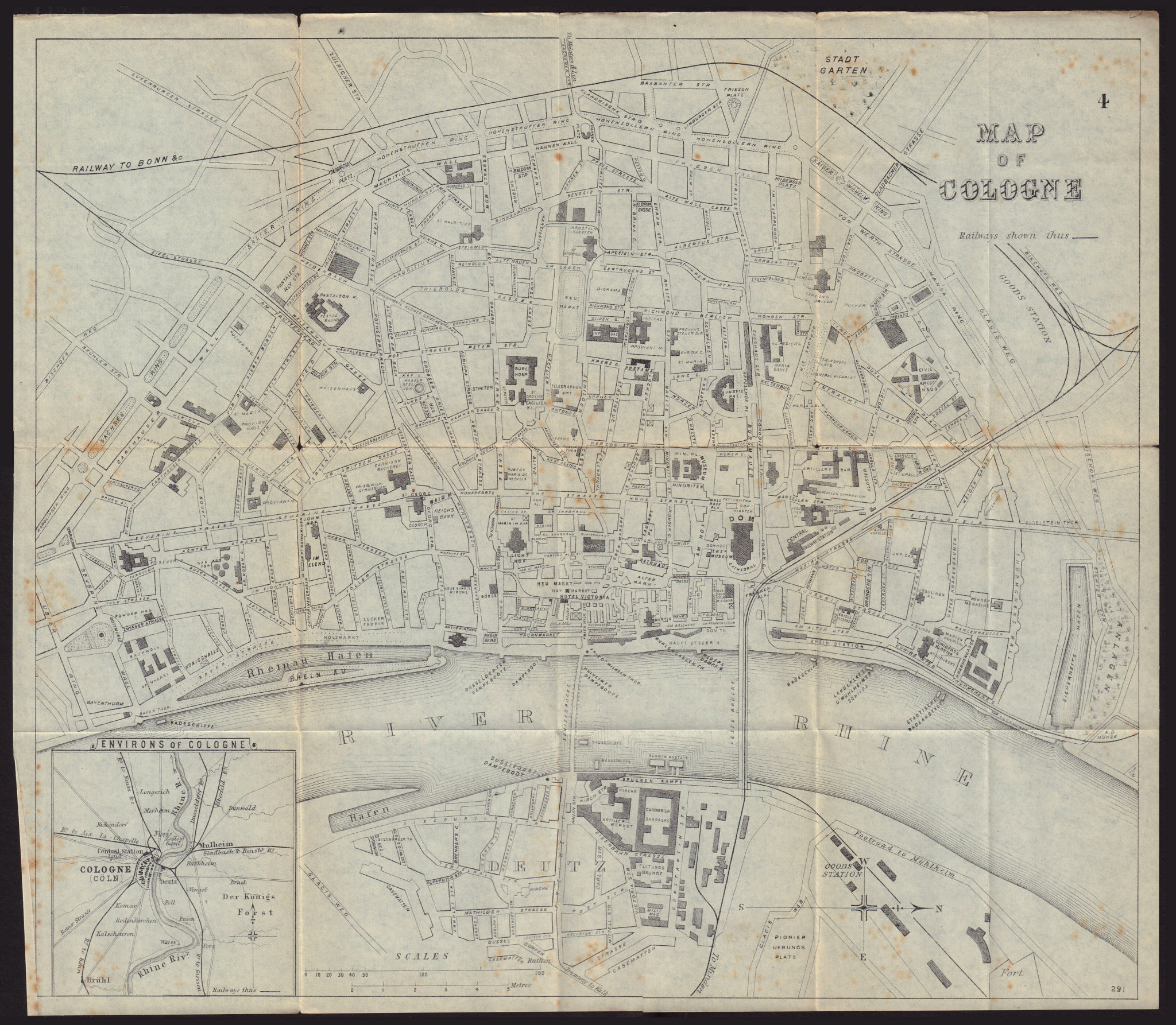Associate Product COLOGNE KOLN KÖLN antique town plan city map. Germany. BRADSHAW 1892 old