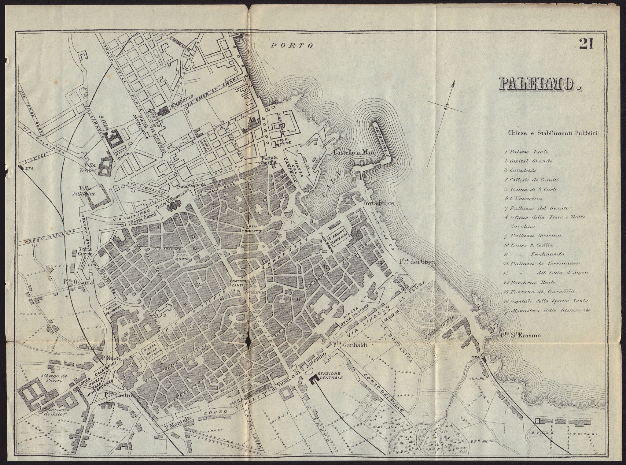 PALERMO antique town plan city map. Italy. BRADSHAW 1892 old chart