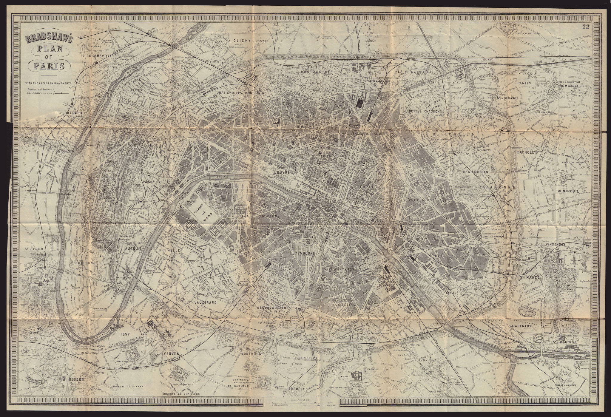 Associate Product PARIS antique town plan city map. Paris. BRADSHAW 1892 old chart