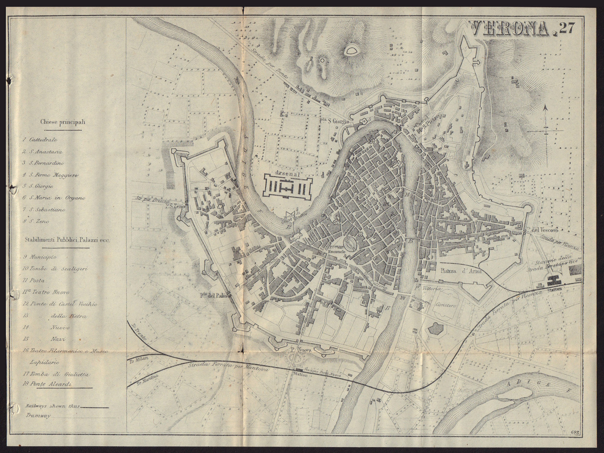 VERONA antique town plan city map. Italy. BRADSHAW 1893 old chart