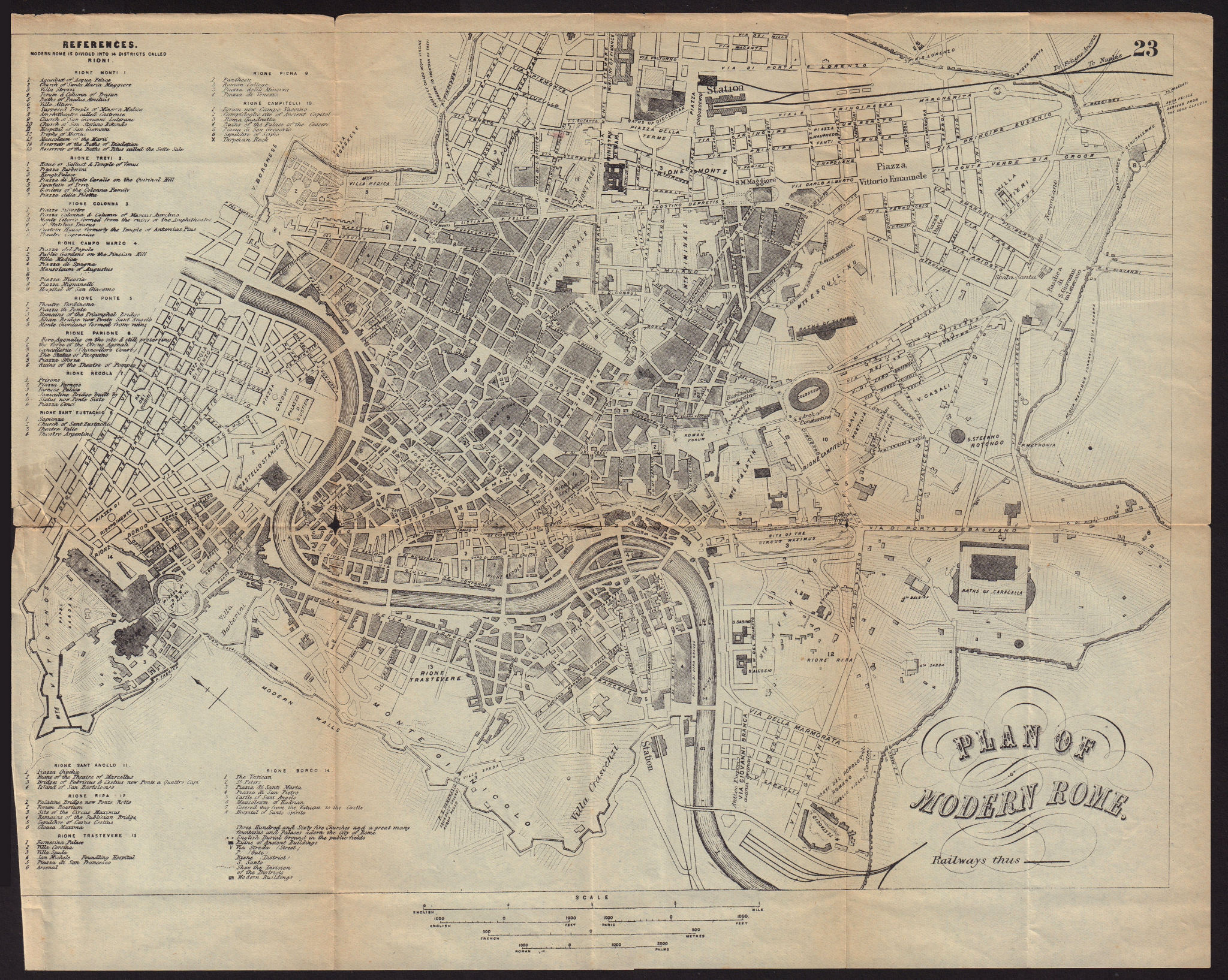 ROME ROMA antique town plan city map. Italy. BRADSHAW c1898 old