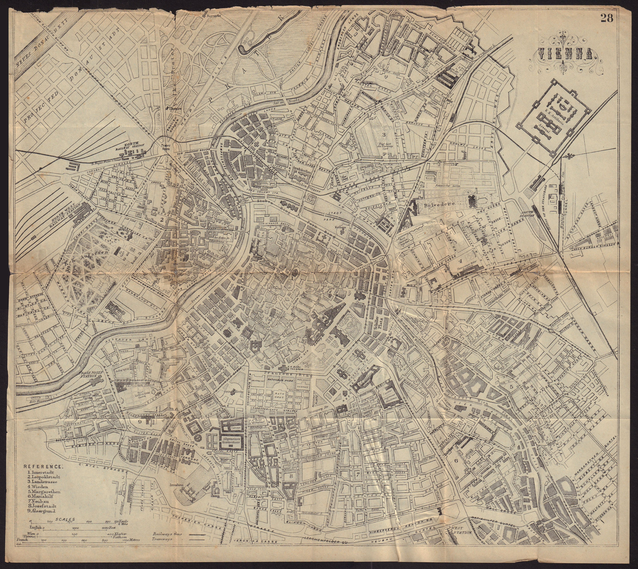 Associate Product VIENNA WIEN antique town plan city map. Austria. BRADSHAW c1898 old