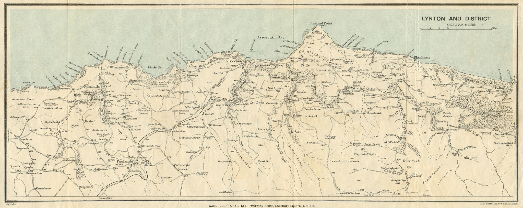 Associate Product LYNTON & DISTRICT. Exmoor coast vintage tourist map. Devon. WARD LOCK 1929