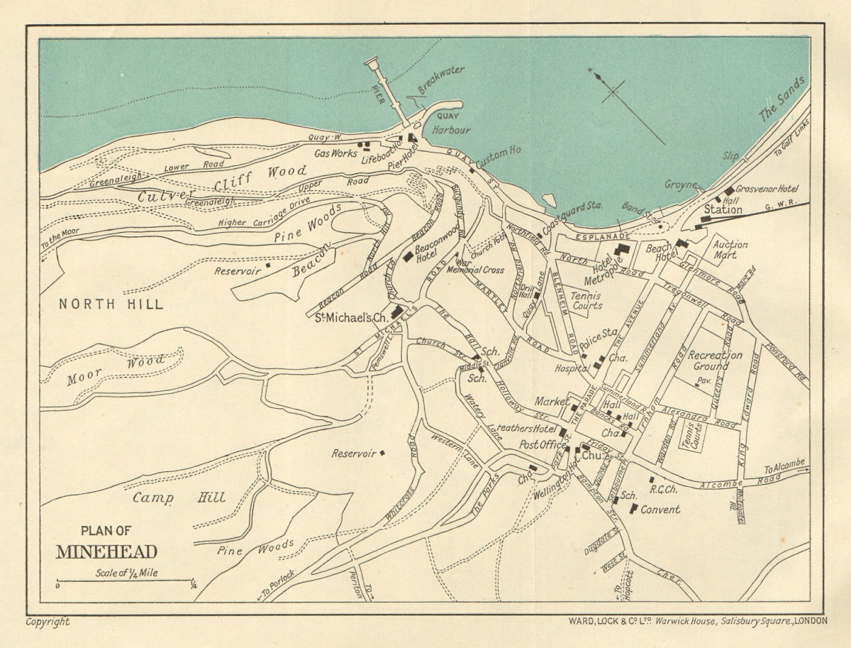 MINEHEAD Vintage Town City Plan Somerset WARD LOCK 1934 Old Vintage Map   P 6 102405a 