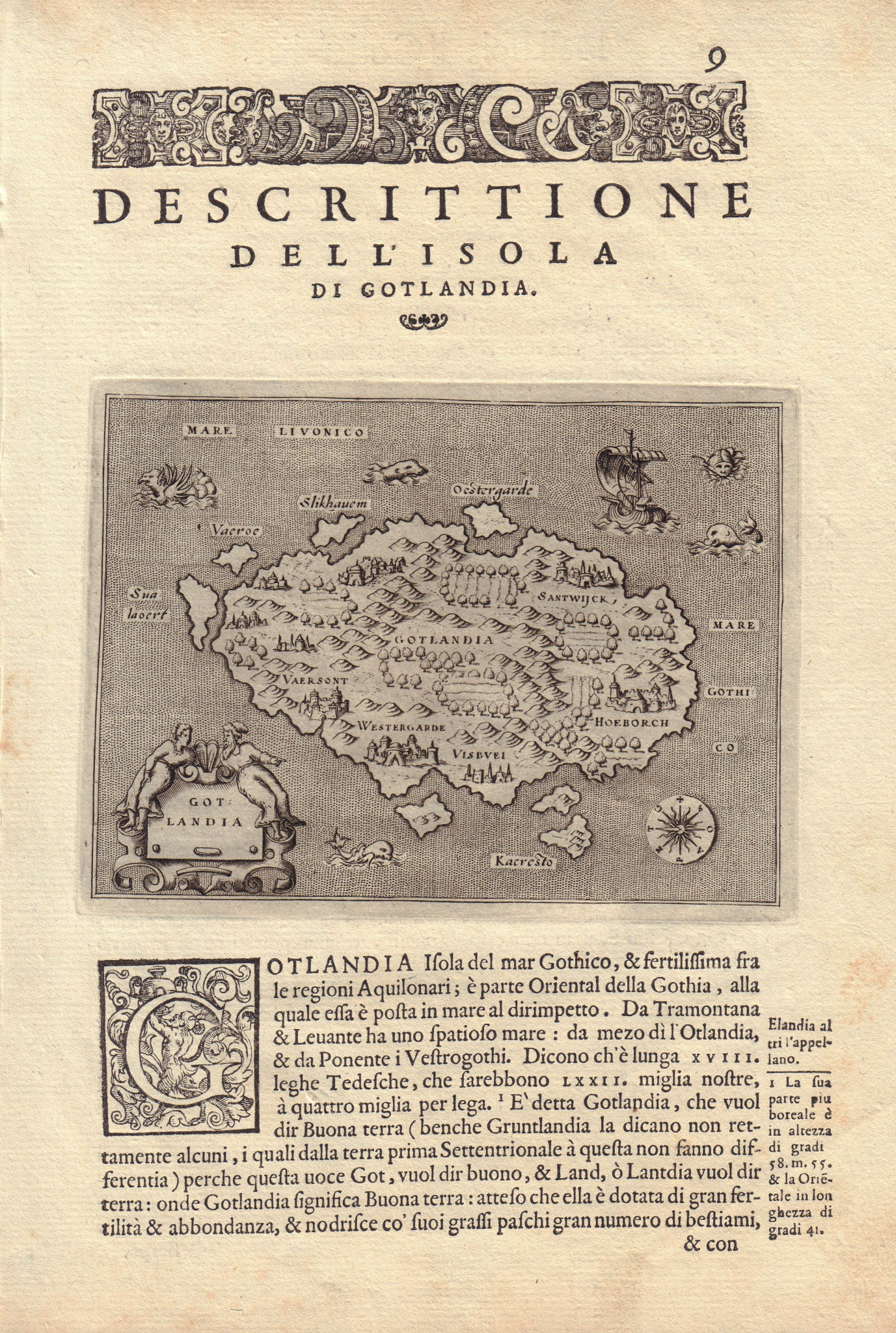 Associate Product Descrittione dell' Isola di Gotlandia. PORCACCHI. Gotland Sweden 1590 old map