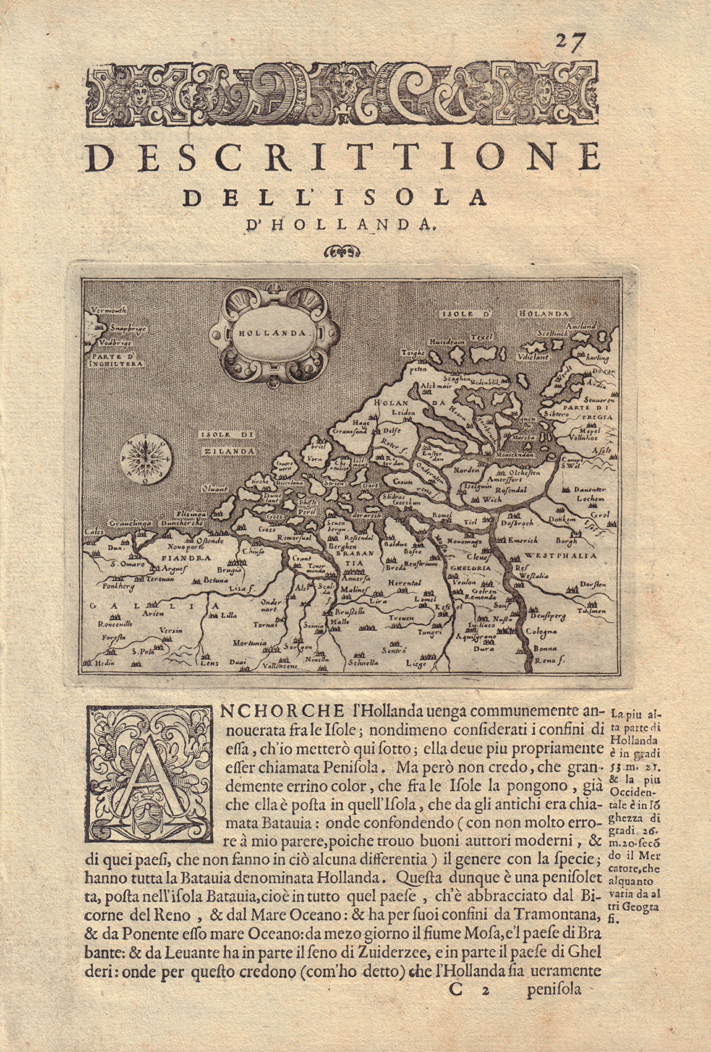 Associate Product Descrittione dell' Isola d'Hollanda. PORCACCHI. Holland Netherlands 1590 map