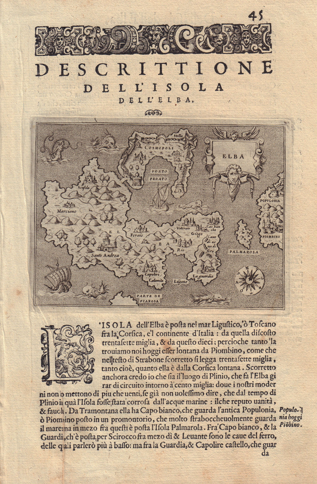 Associate Product Descrittione dell' Isola dell' Elba. PORCACCHI. Italy 1590 old antique map