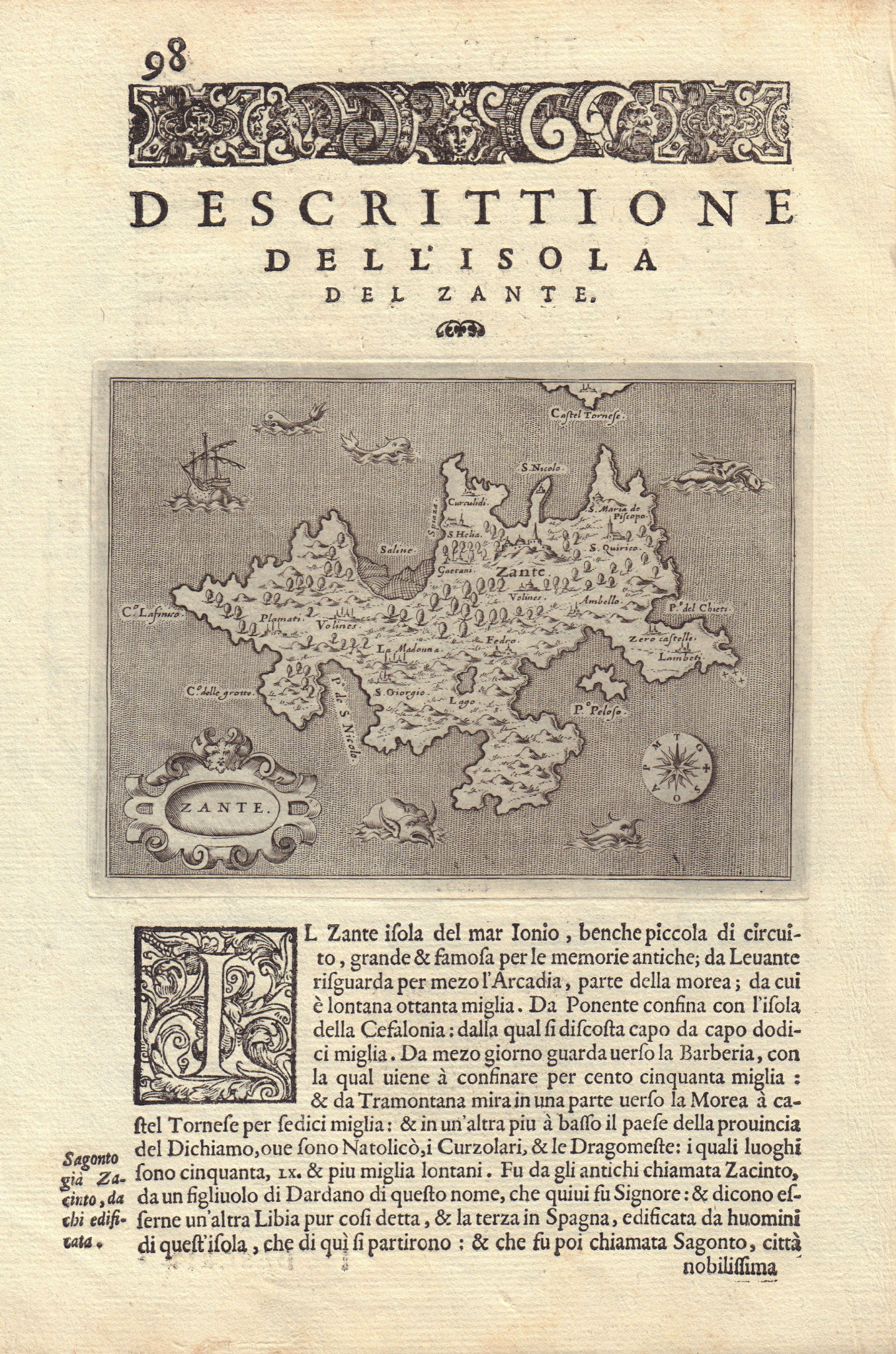 Associate Product Descrittione dell' Isola del Zante. PORCACCHI. Zakynthos Ionian 1590 old map