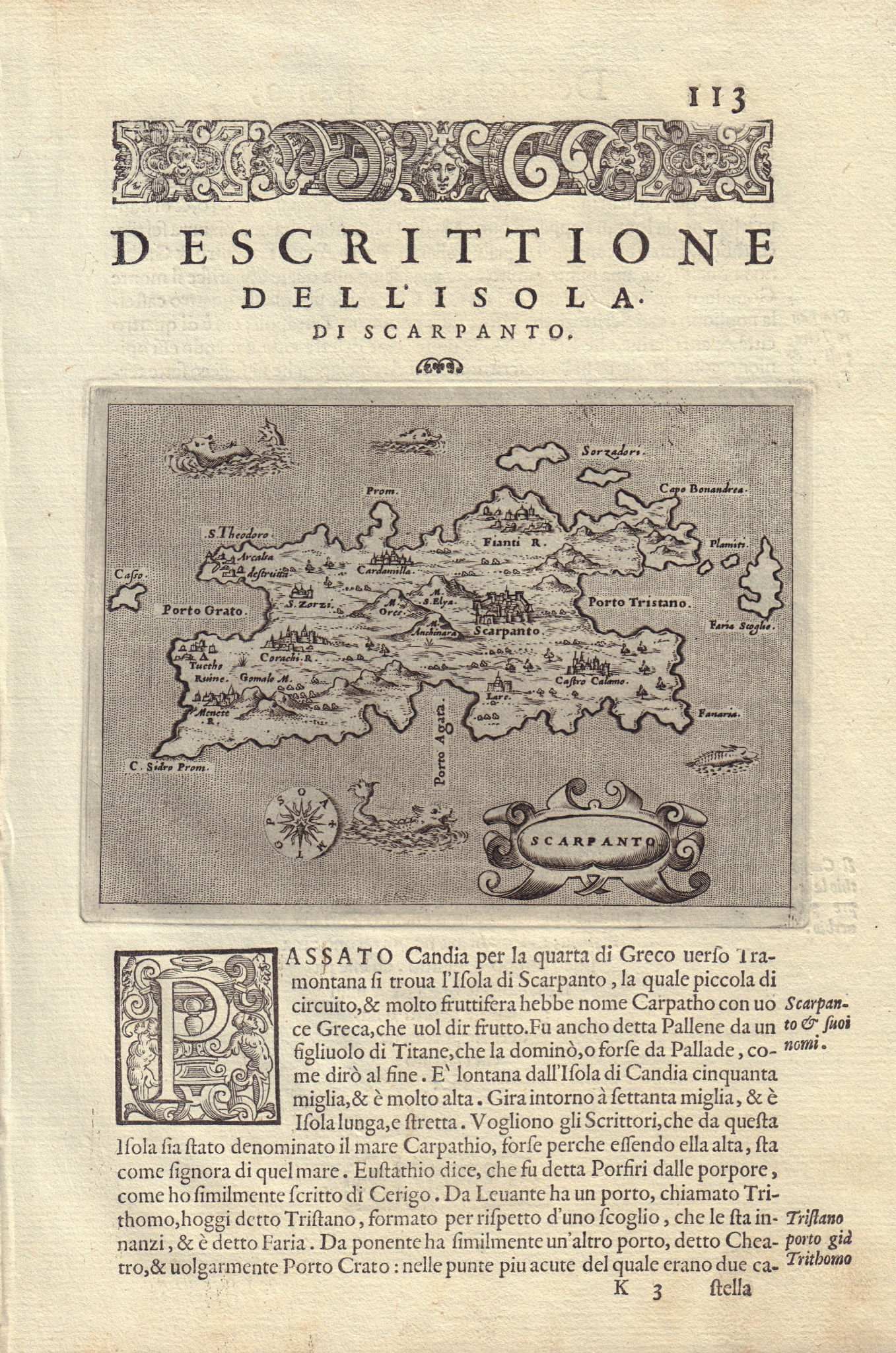 Associate Product Descrittione dell' Isola di Scarpanto PORCACCHI. Karpathos Dodecanese 1590 map