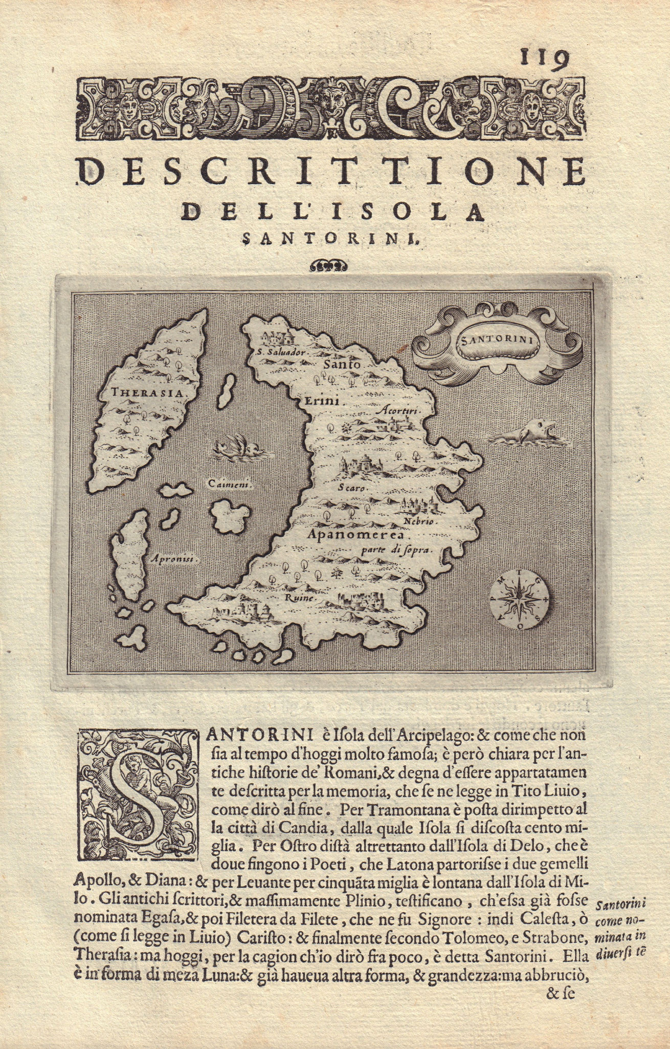 Associate Product Descrittione dell' Isola Santorini. PORCACCHI. Cyclades Greece 1590 old map