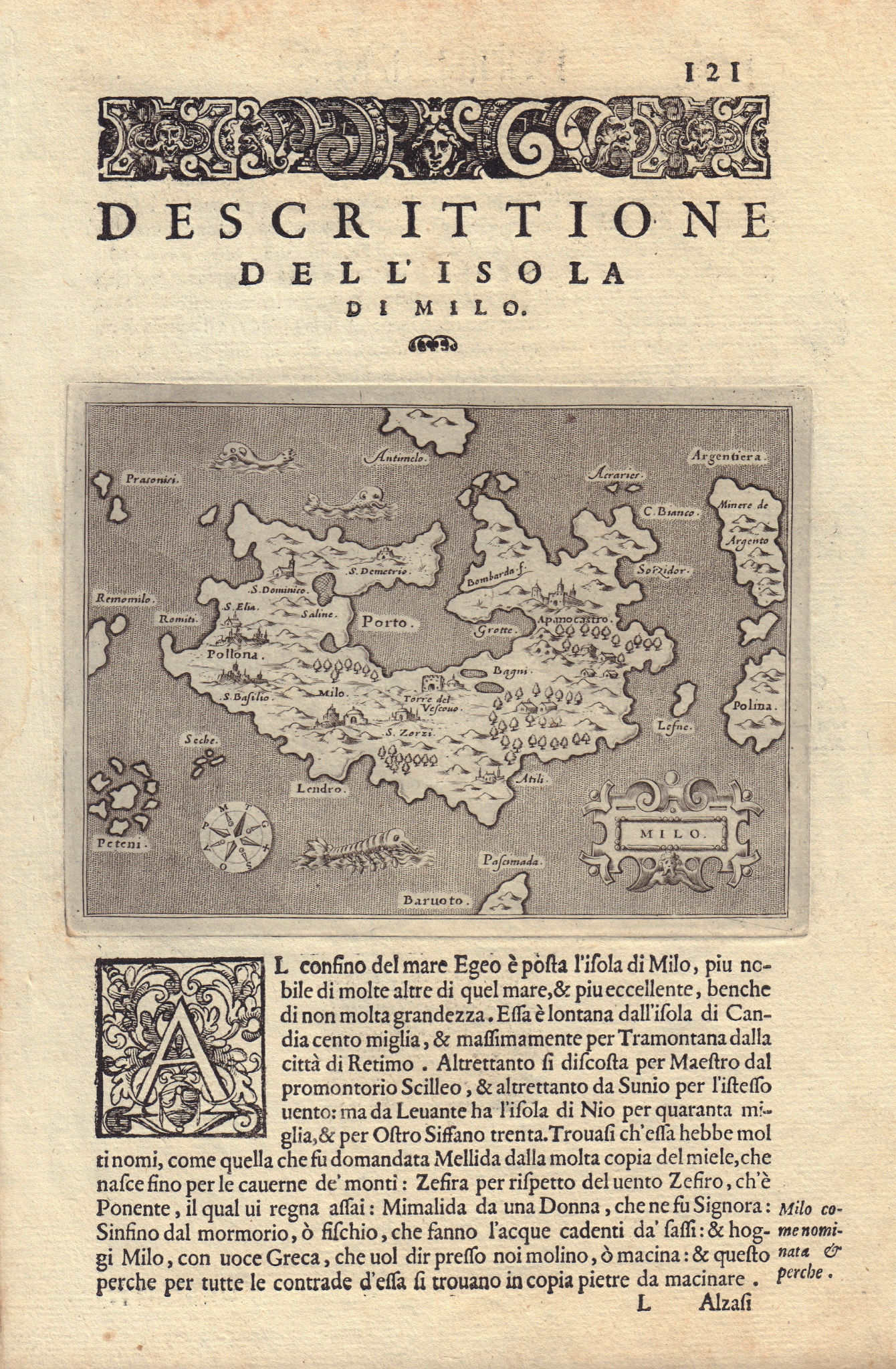 Associate Product Descrittione dell' Isola di Milo. PORCACCHI. Milos Cyclades Greece 1590 map