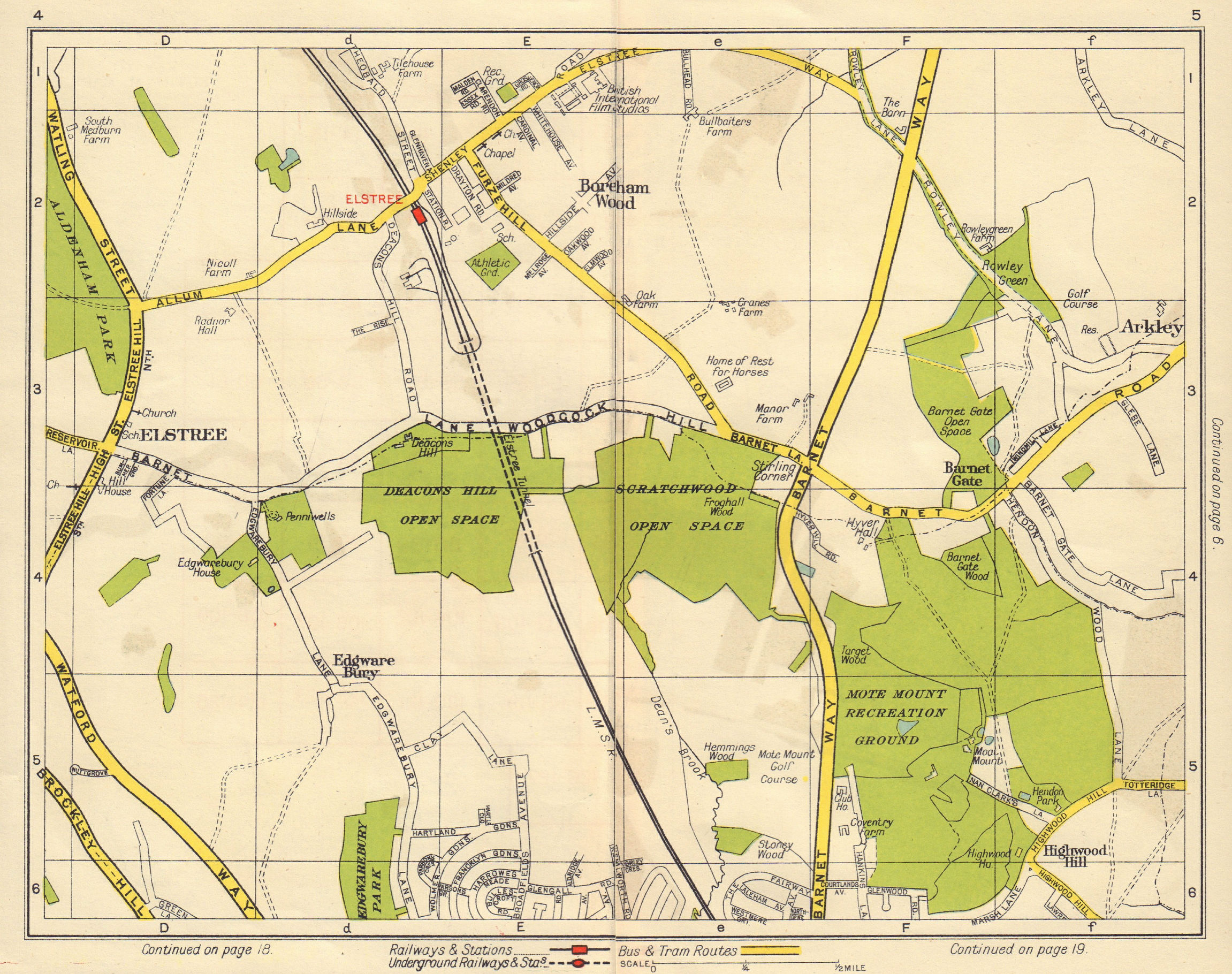 Associate Product NW LONDON. Elstree Borehamwood Edgwarebury Barnet Gate Highwood Hill 1948 map